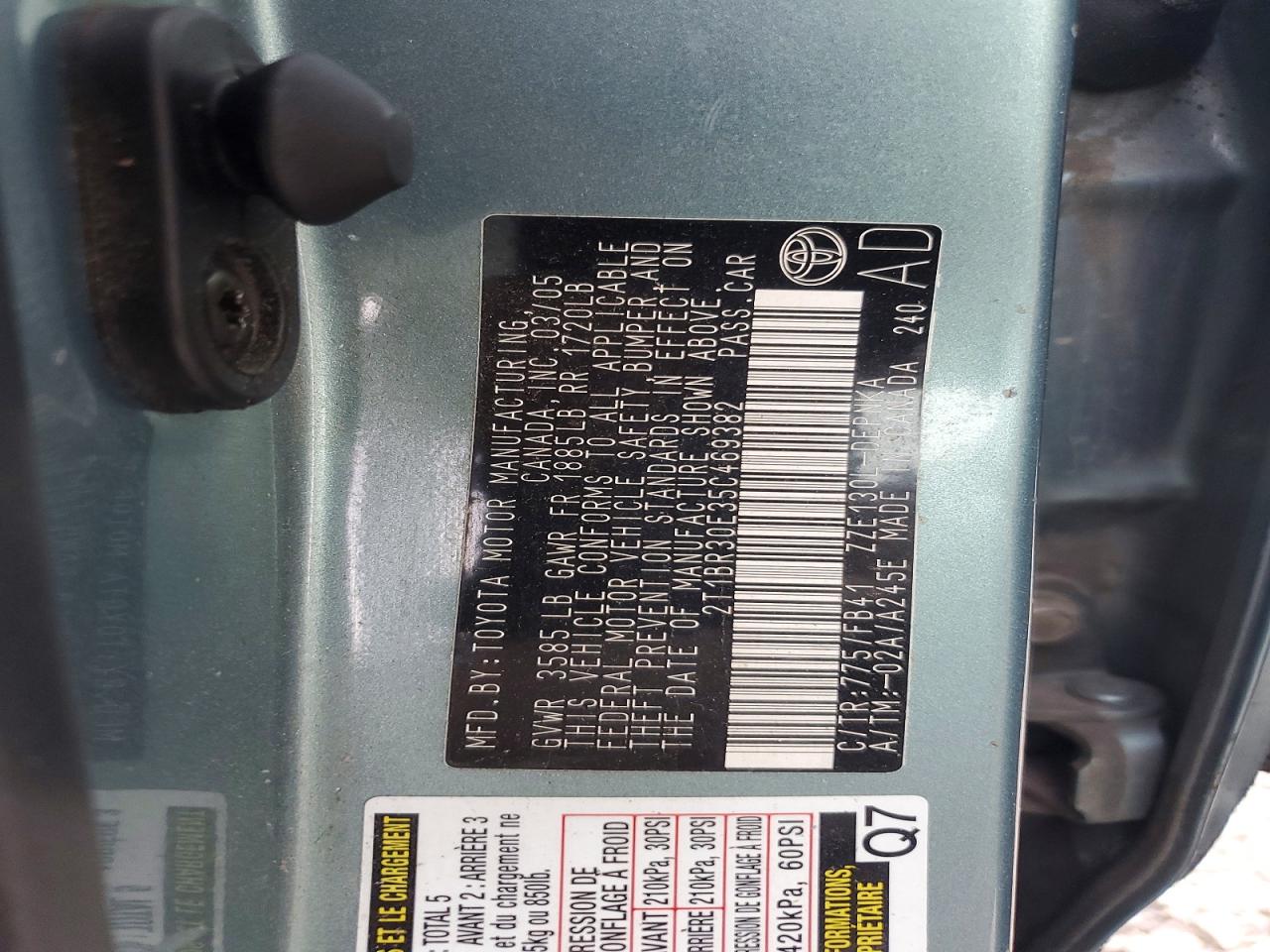 2005 Toyota Corolla Le Бирюзовый vin: 2T1BR30E35C469382