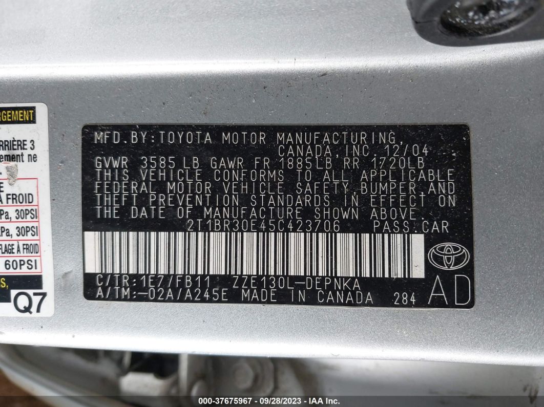 2005 Toyota Corolla Le Silver vin: 2T1BR30E45C423706