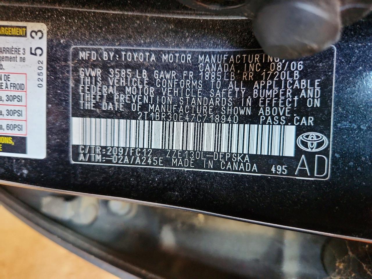 2007 Toyota Corolla Черный vin: 2T1BR30E47C718940