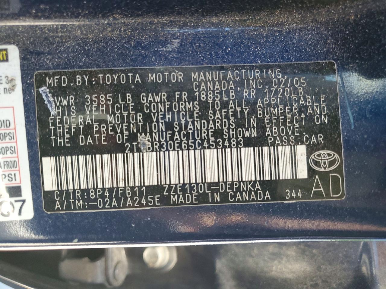 2005 Toyota Corolla Le Blue vin: 2T1BR30E65C453483