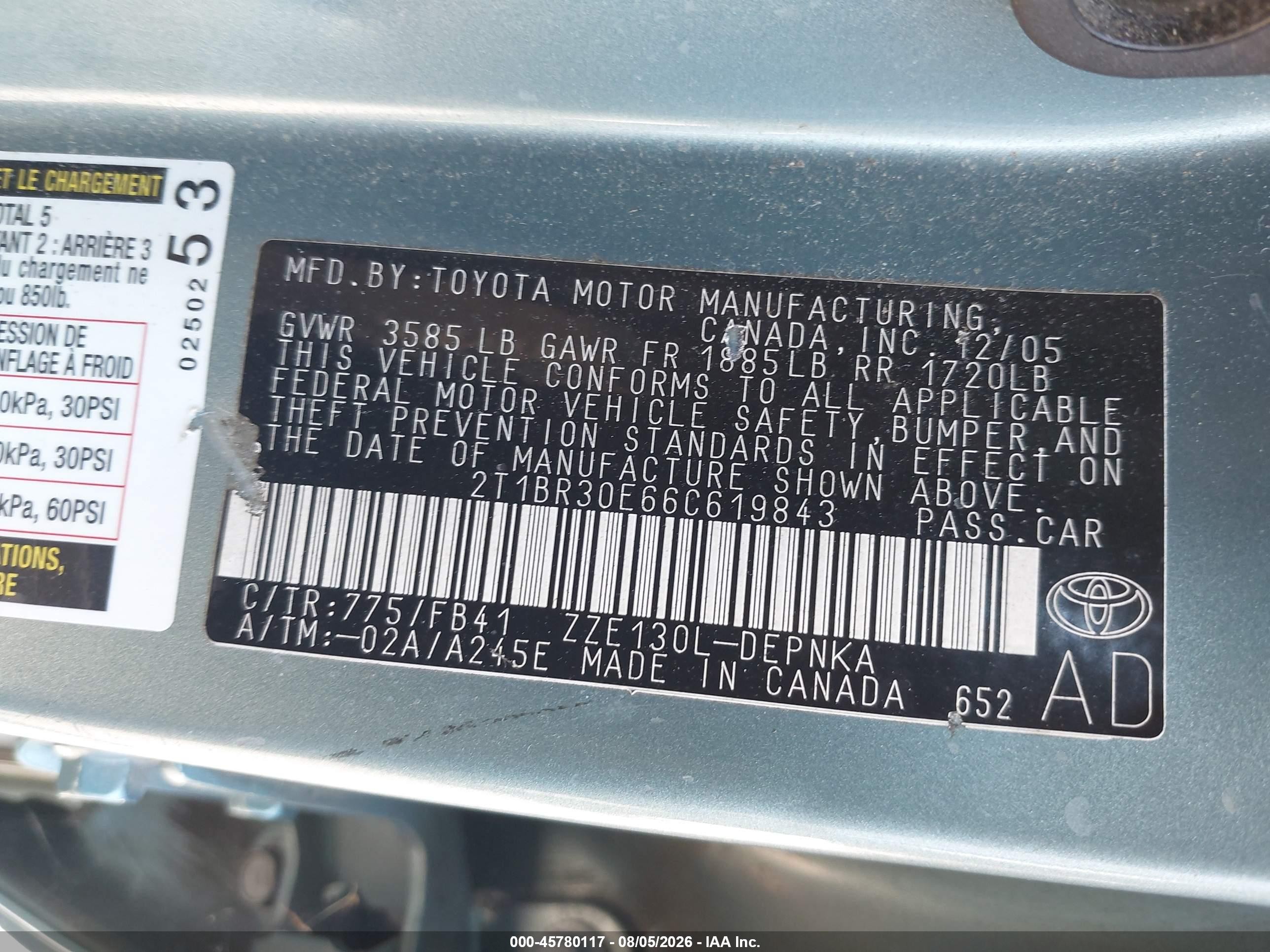 2006 Toyota Corolla Le Green vin: 2T1BR30E66C619843