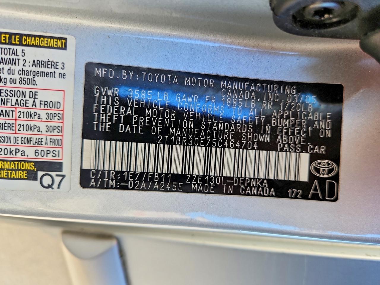 2005 Toyota Corolla Le Gray vin: 2T1BR30E75C464704