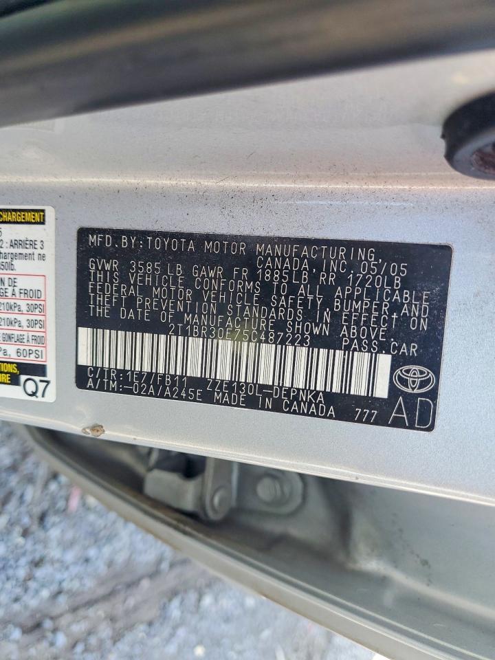 2005 Toyota Corolla Le Silver vin: 2T1BR30E75C487223