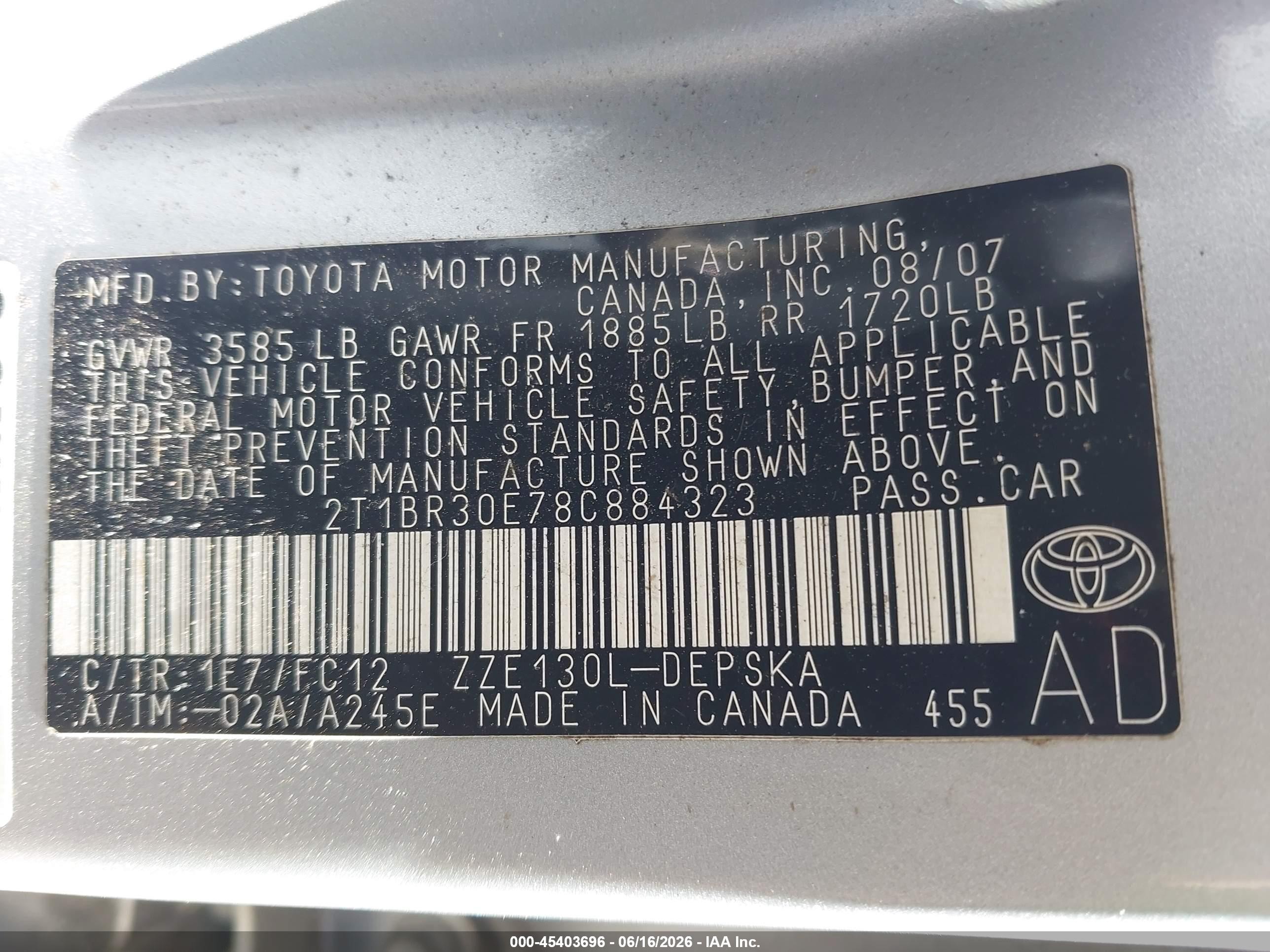 2008 Toyota Corolla S Gray vin: 2T1BR30E78C884323