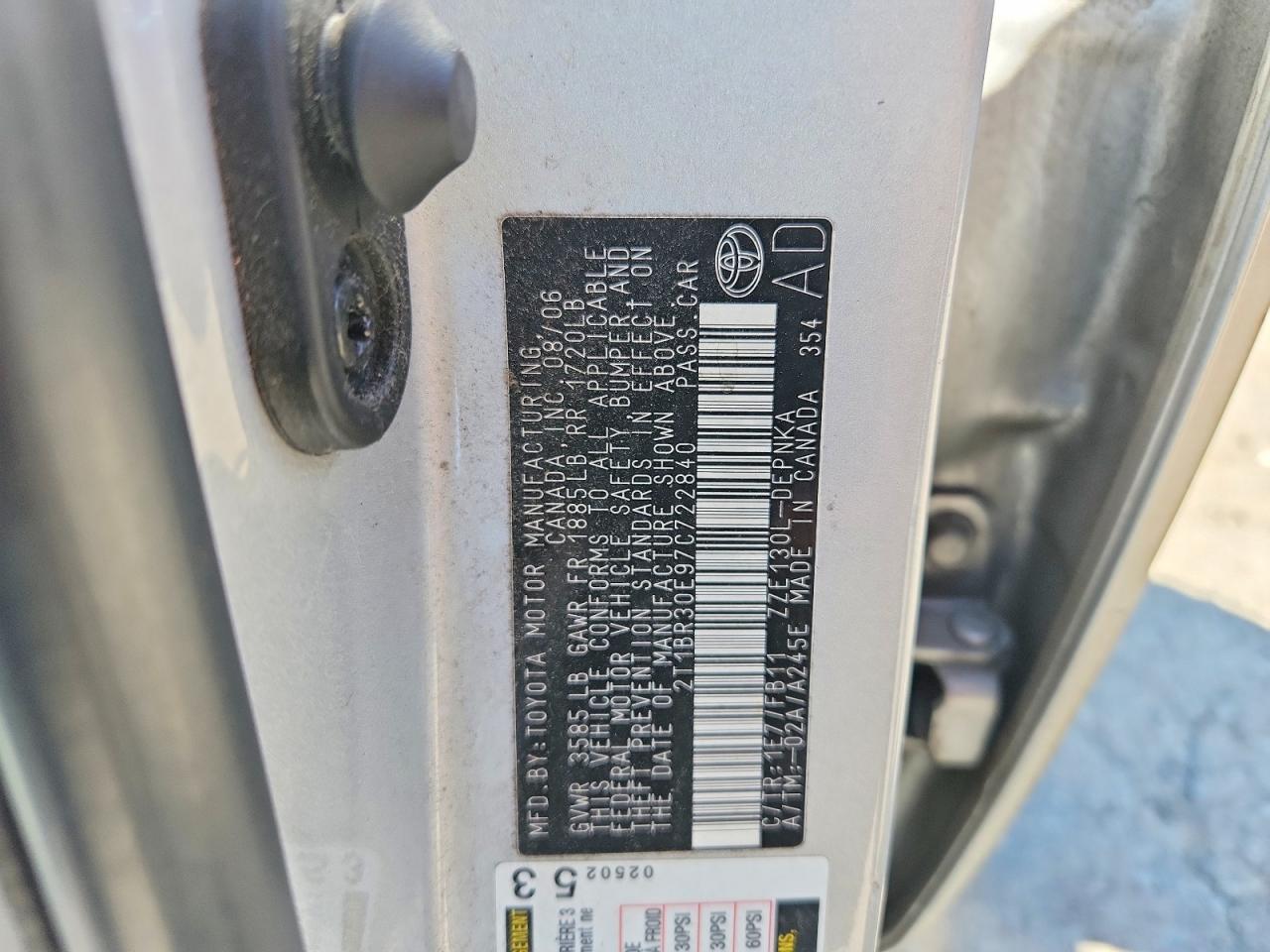 2007 Toyota Corolla Le Silver vin: 2T1BR30E97C722840
