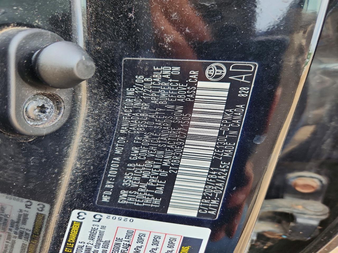 2007 Toyota Corolla Le Black vin: 2T1BR30E97C771505