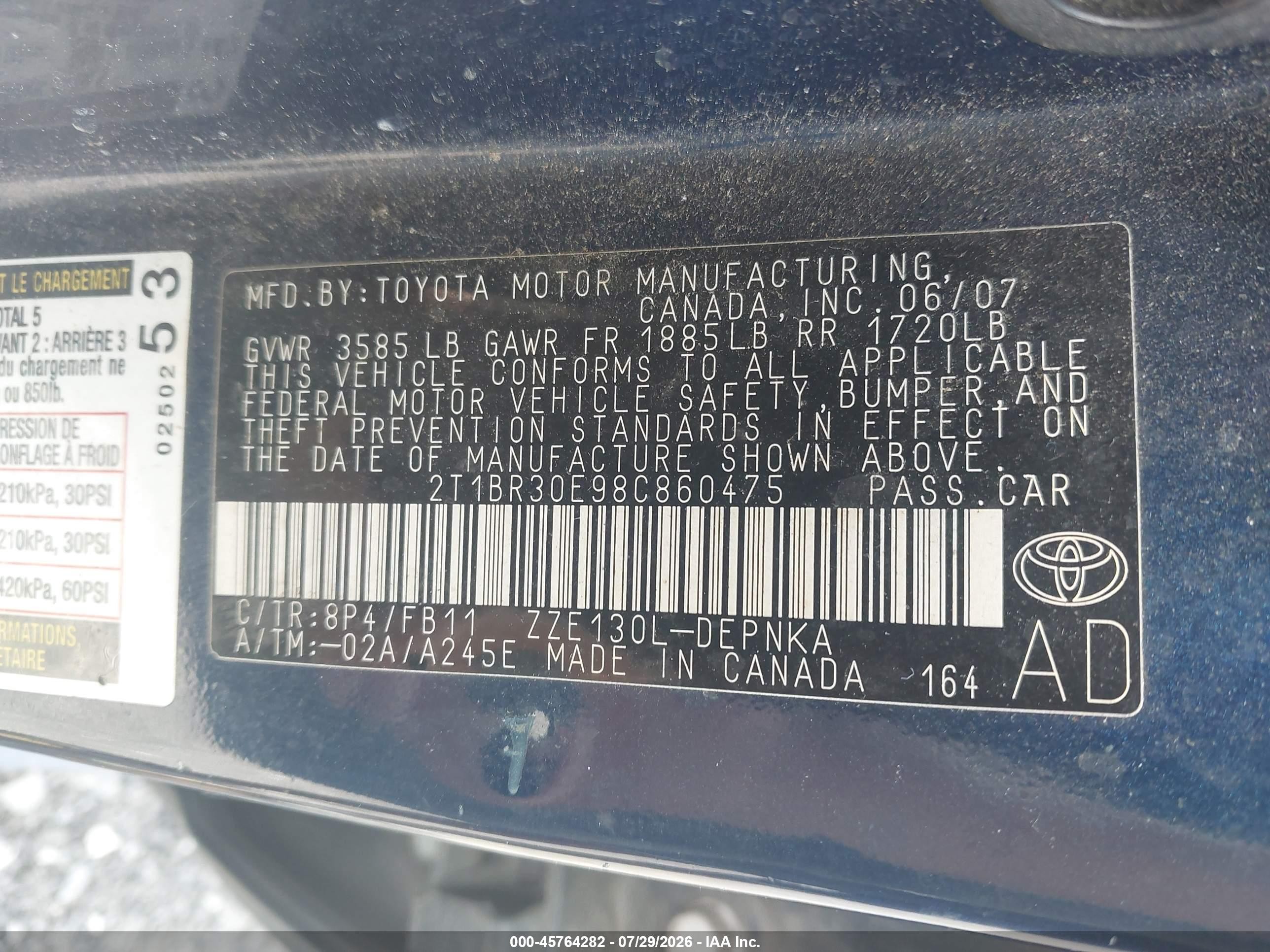 2008 Toyota Corolla Le Синий vin: 2T1BR30E98C860475