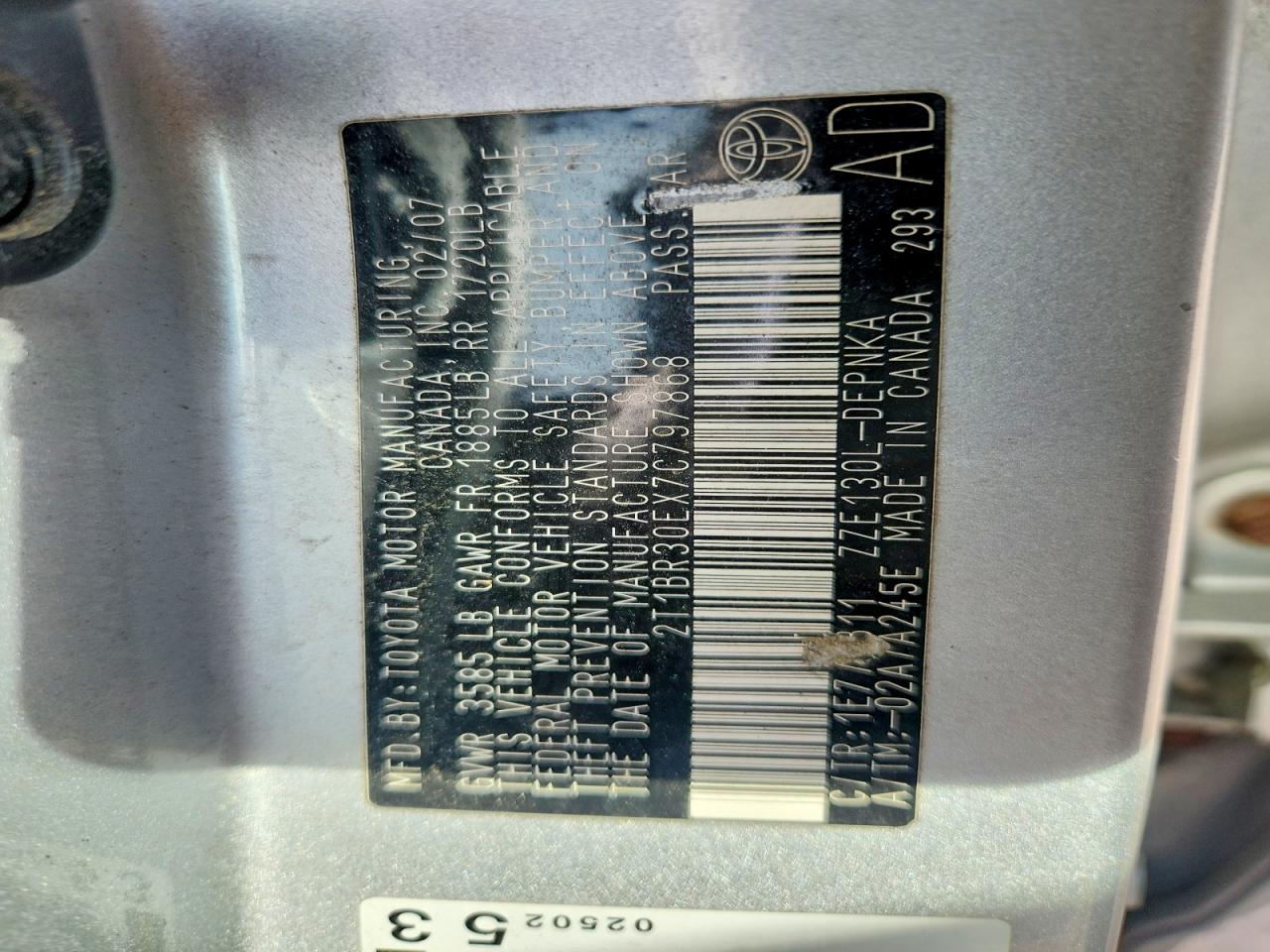 2007 Toyota Corolla Le Silver vin: 2T1BR30EX7C797868