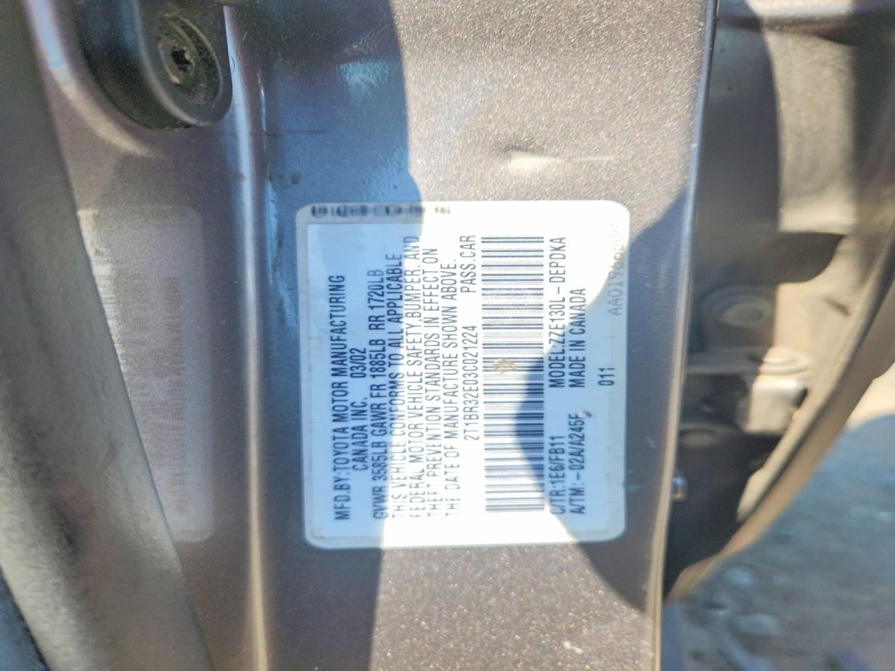 2003 Toyota Corolla Ce Gray vin: 2T1BR32E03C021224