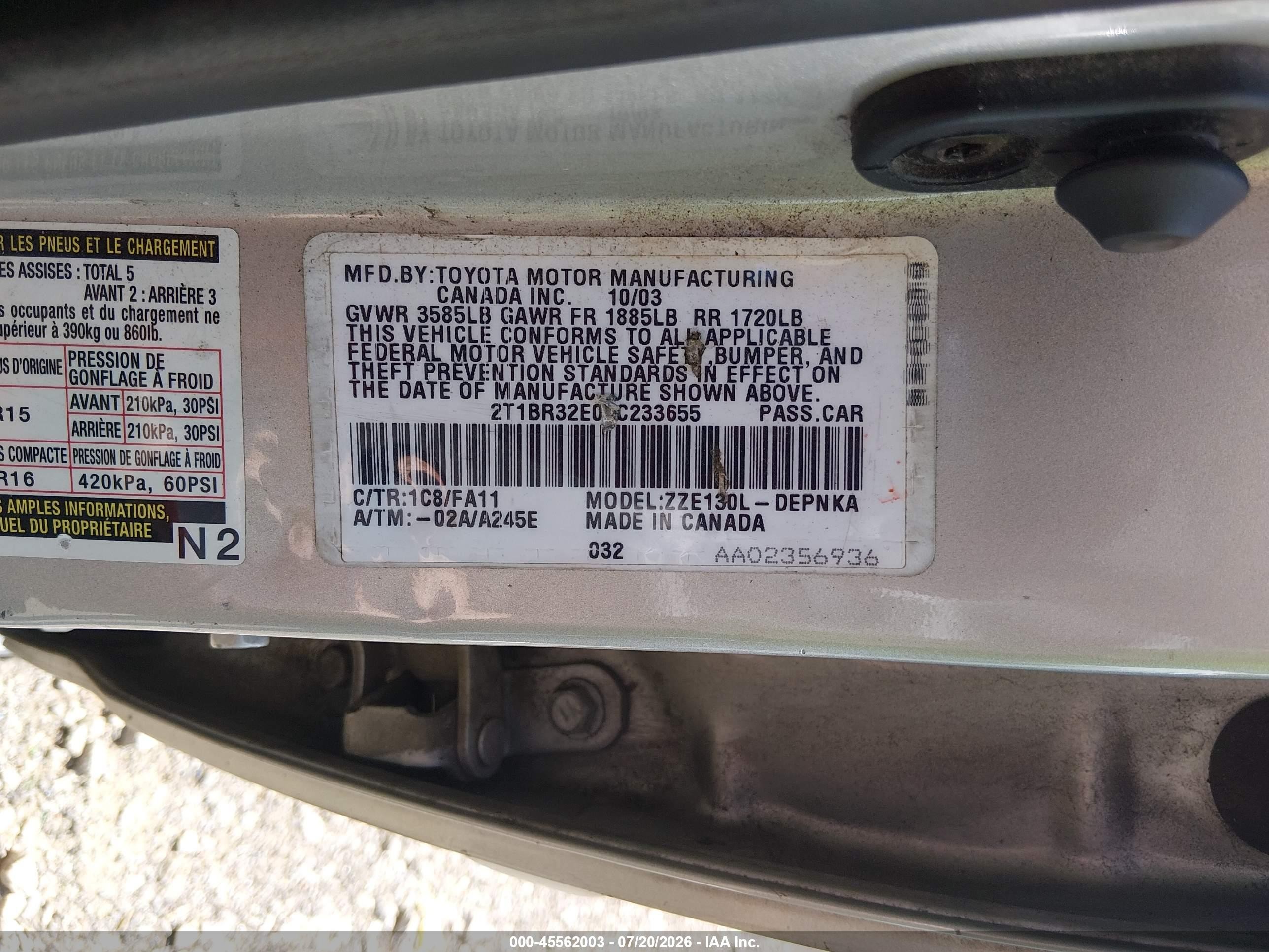 2004 Toyota Corolla Le Серебряный vin: 2T1BR32E04C233655