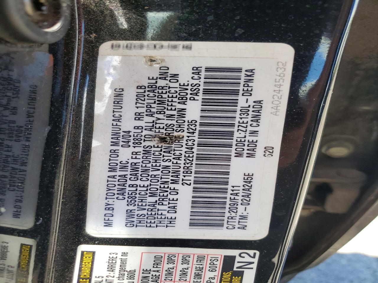 2004 Toyota Corolla Le Black vin: 2T1BR32E04C314235