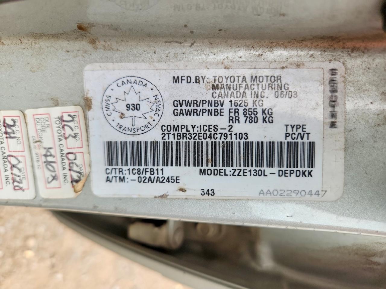 2004 Toyota Corolla Ce Silver vin: 2T1BR32E04C791103