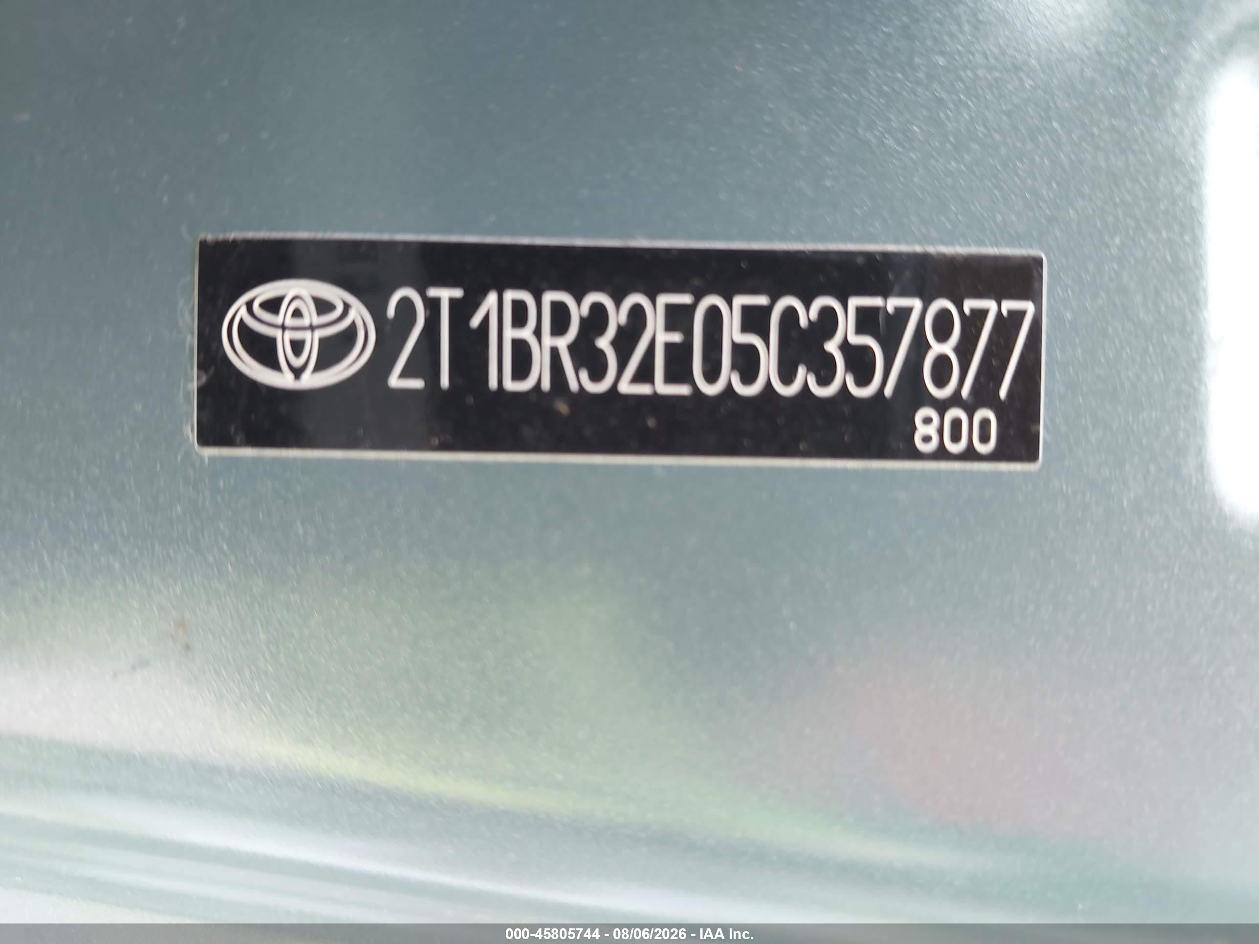 2005 Toyota Corolla Ce Light Blue vin: 2T1BR32E05C357877