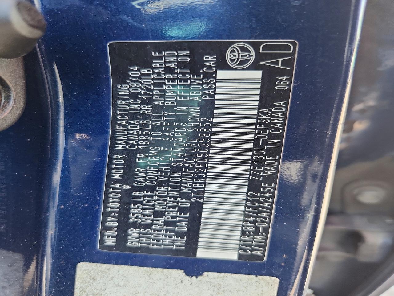 2005 Toyota Corolla S Blue vin: 2T1BR32E05C358852