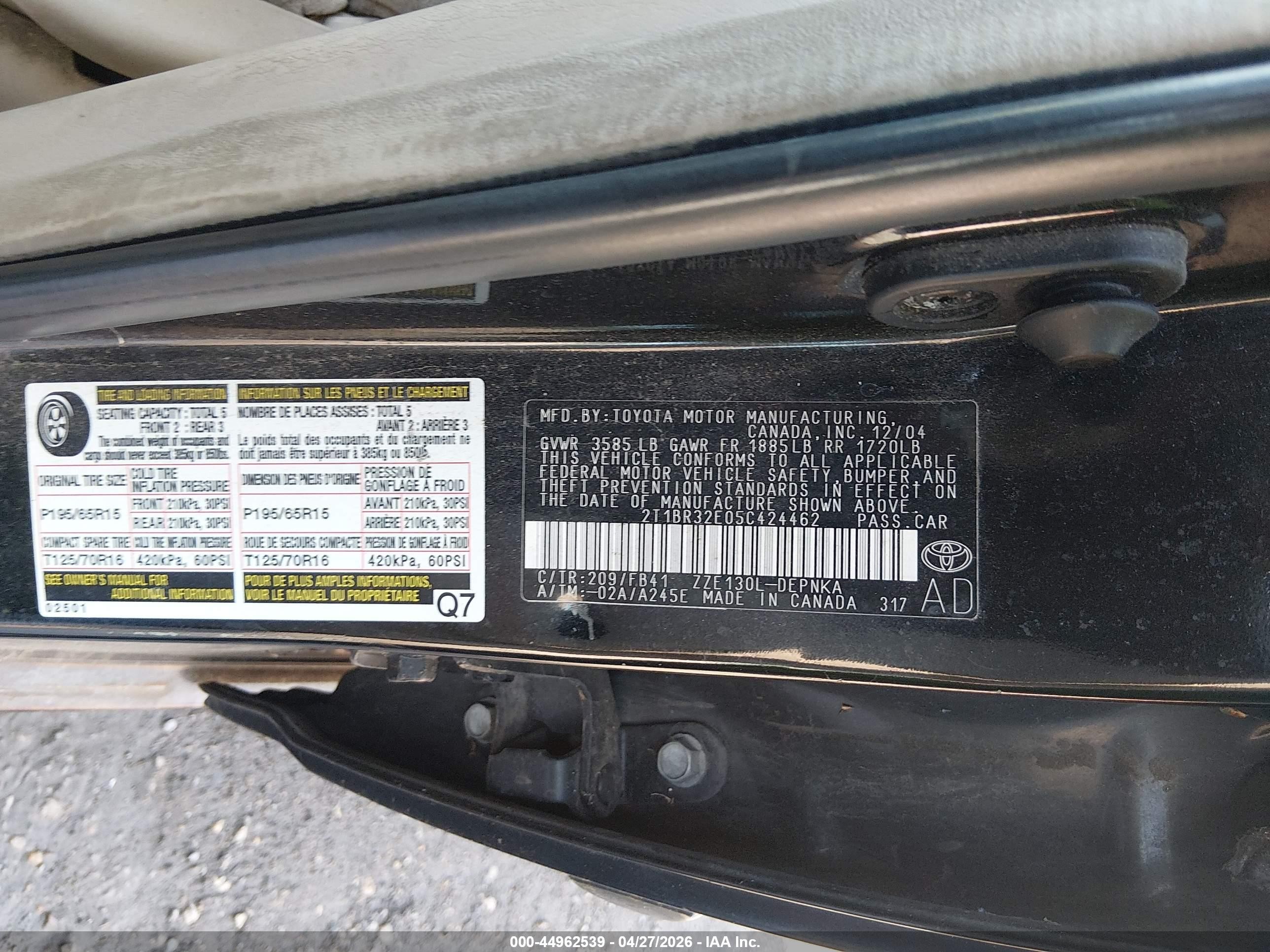 2005 Toyota Corolla Le Black vin: 2T1BR32E05C424462