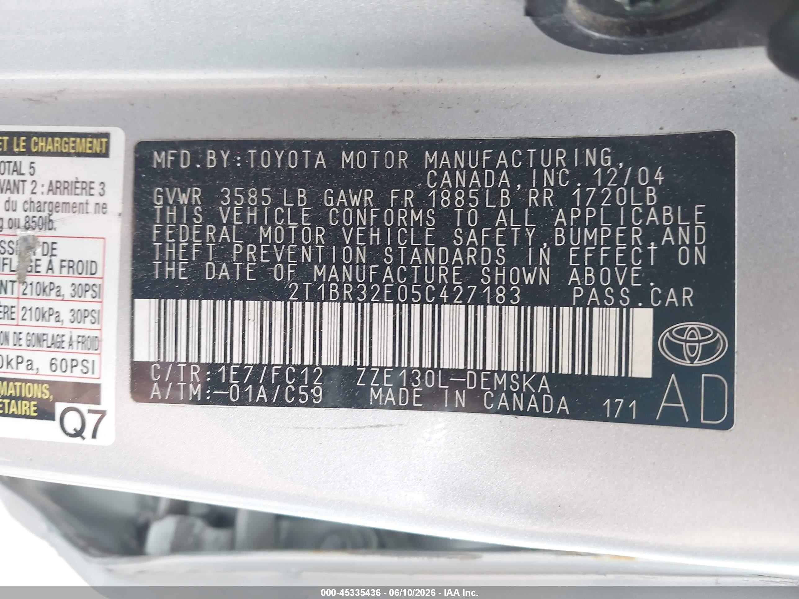 2005 Toyota Corolla S Silver vin: 2T1BR32E05C427183