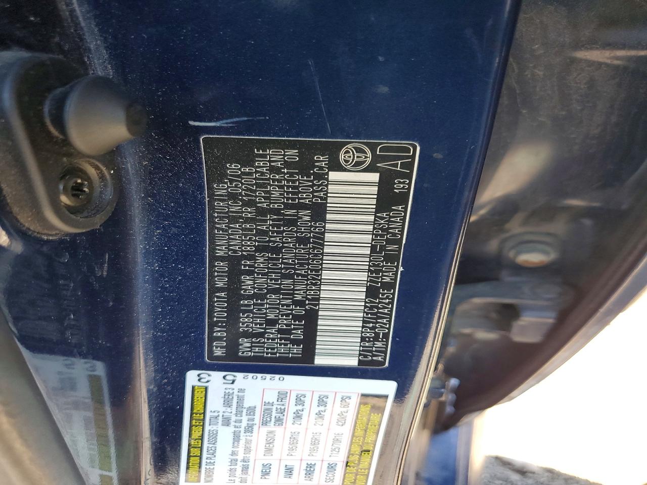 2006 Toyota Corolla S Blue vin: 2T1BR32E06C677766