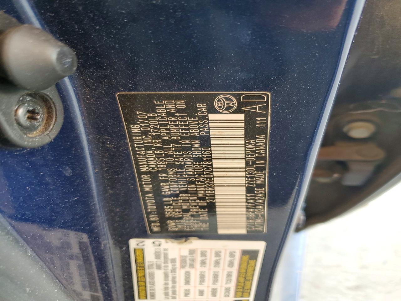 2007 Toyota Corolla Ce Blue vin: 2T1BR32E07C781160