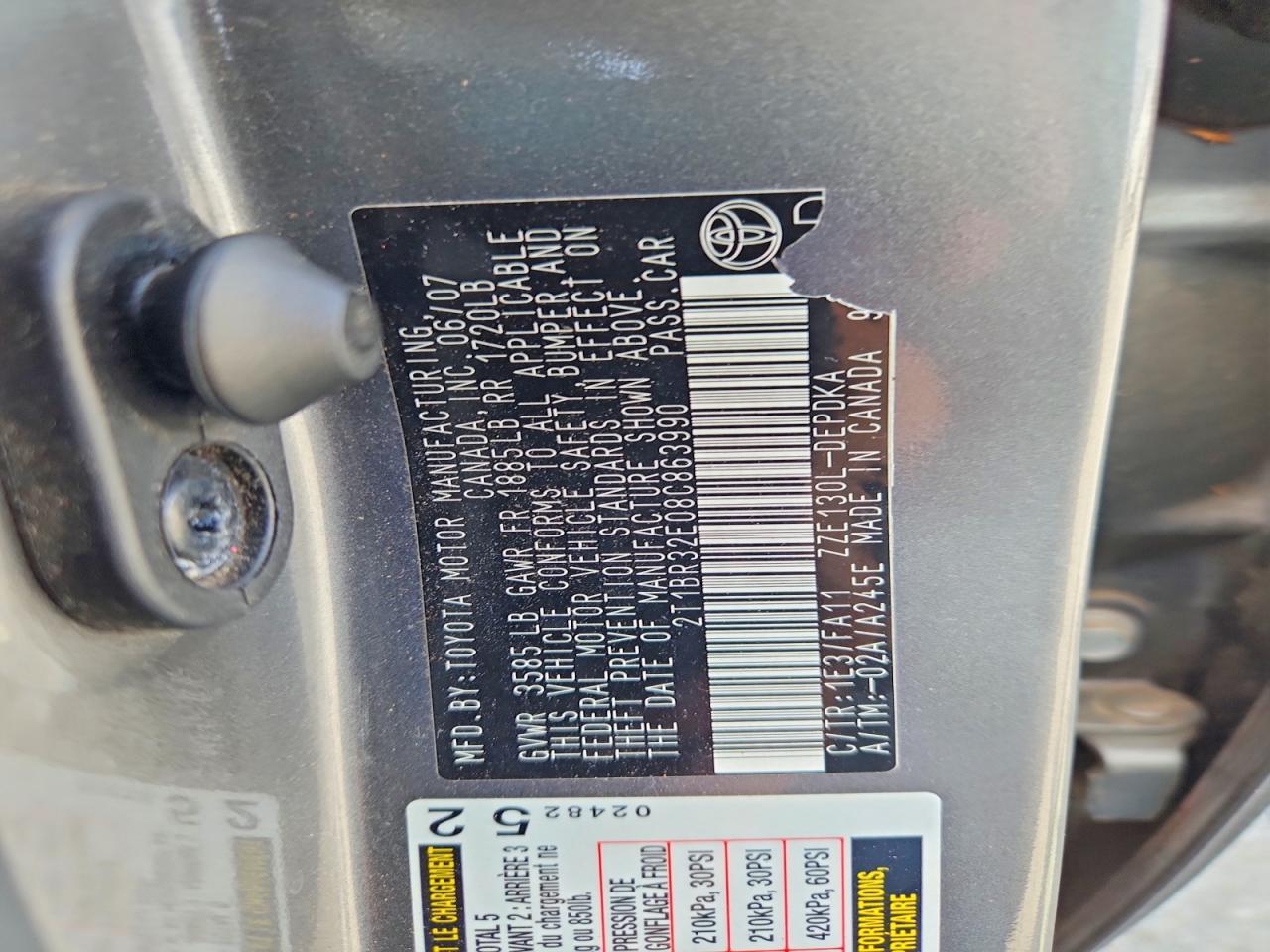 2008 Toyota Corolla Ce Gray vin: 2T1BR32E08C863990