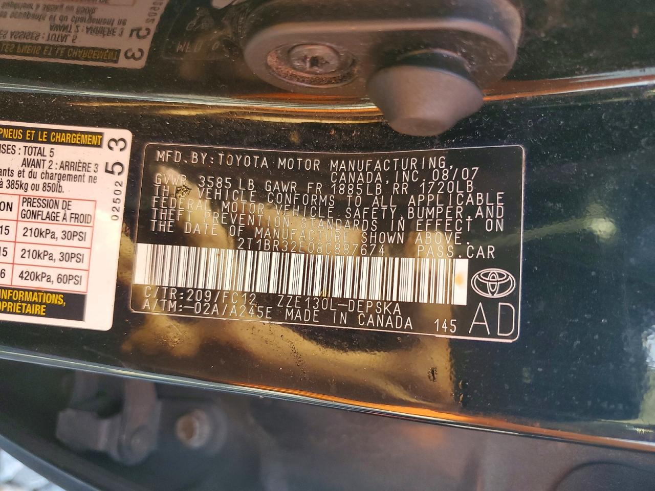 2008 Toyota Corolla S Black vin: 2T1BR32E08C887674