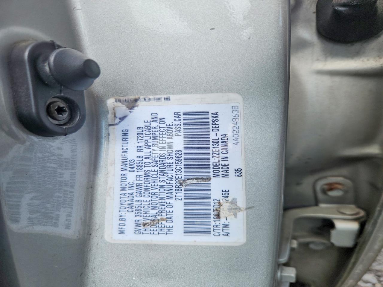 2003 Toyota Corolla S Серебряный vin: 2T1BR32E13C159628