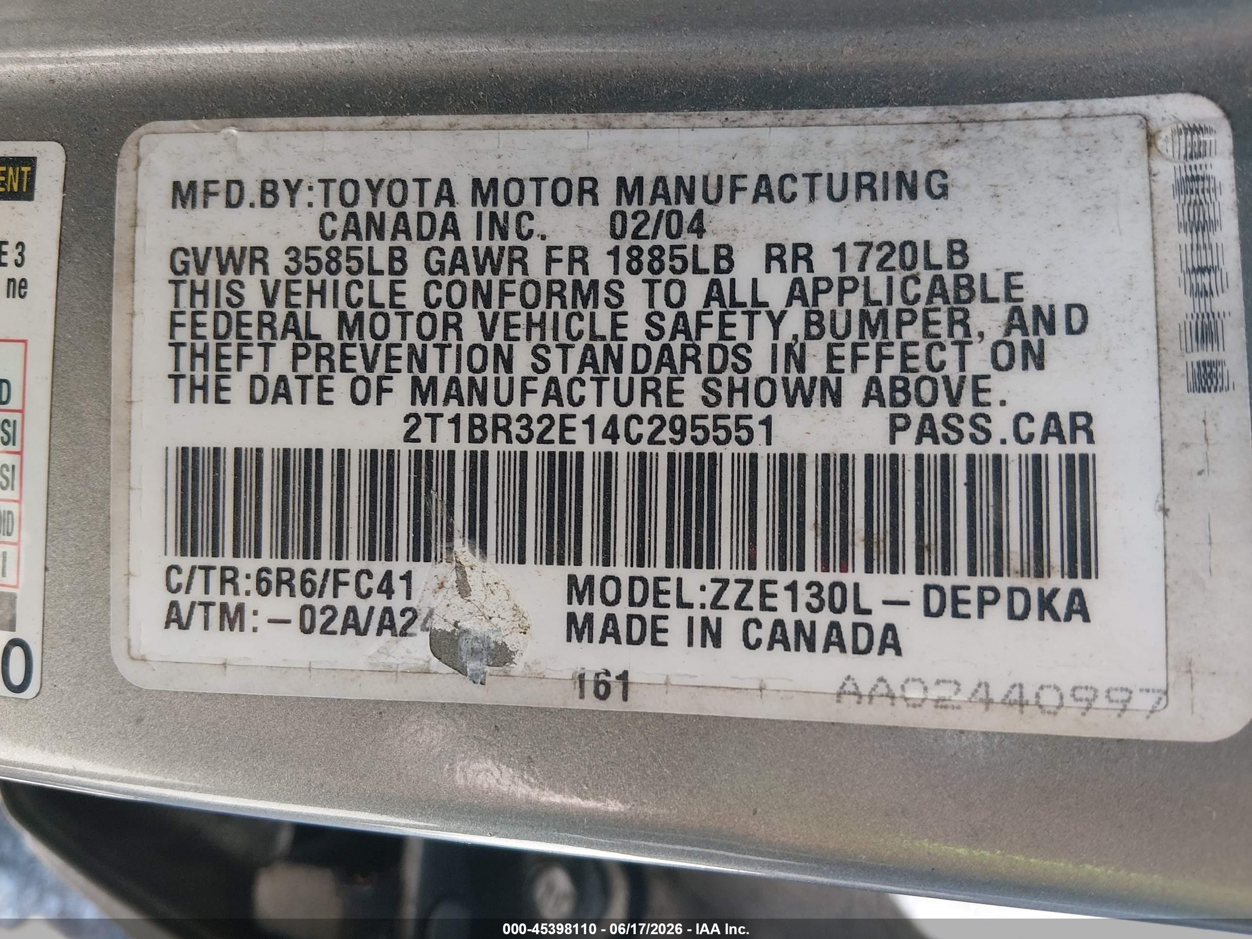 2004 Toyota Corolla Ce Silver vin: 2T1BR32E14C295551