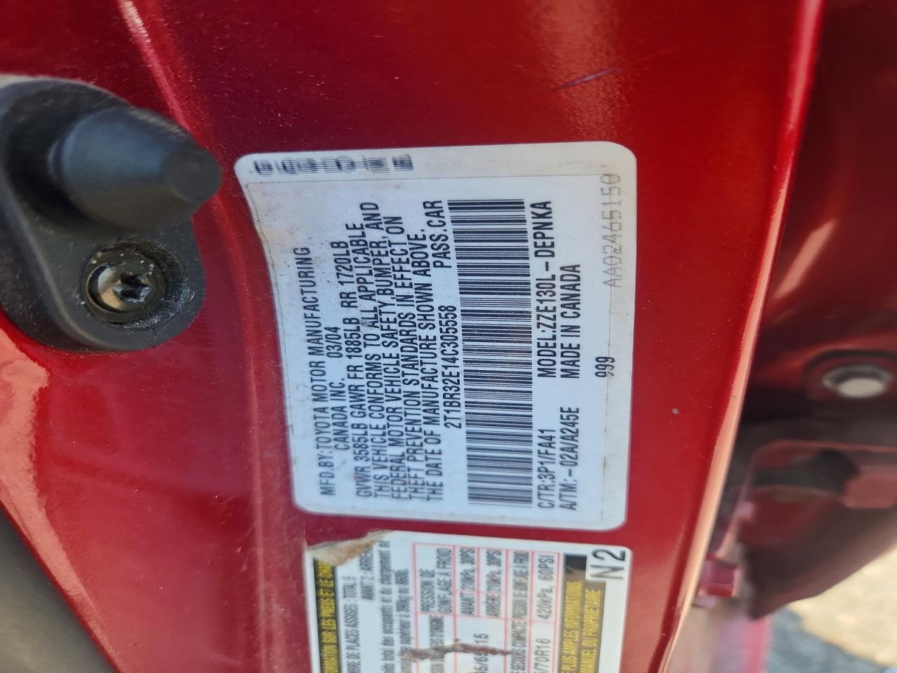 2004 Toyota Corolla Le Red vin: 2T1BR32E14C305558