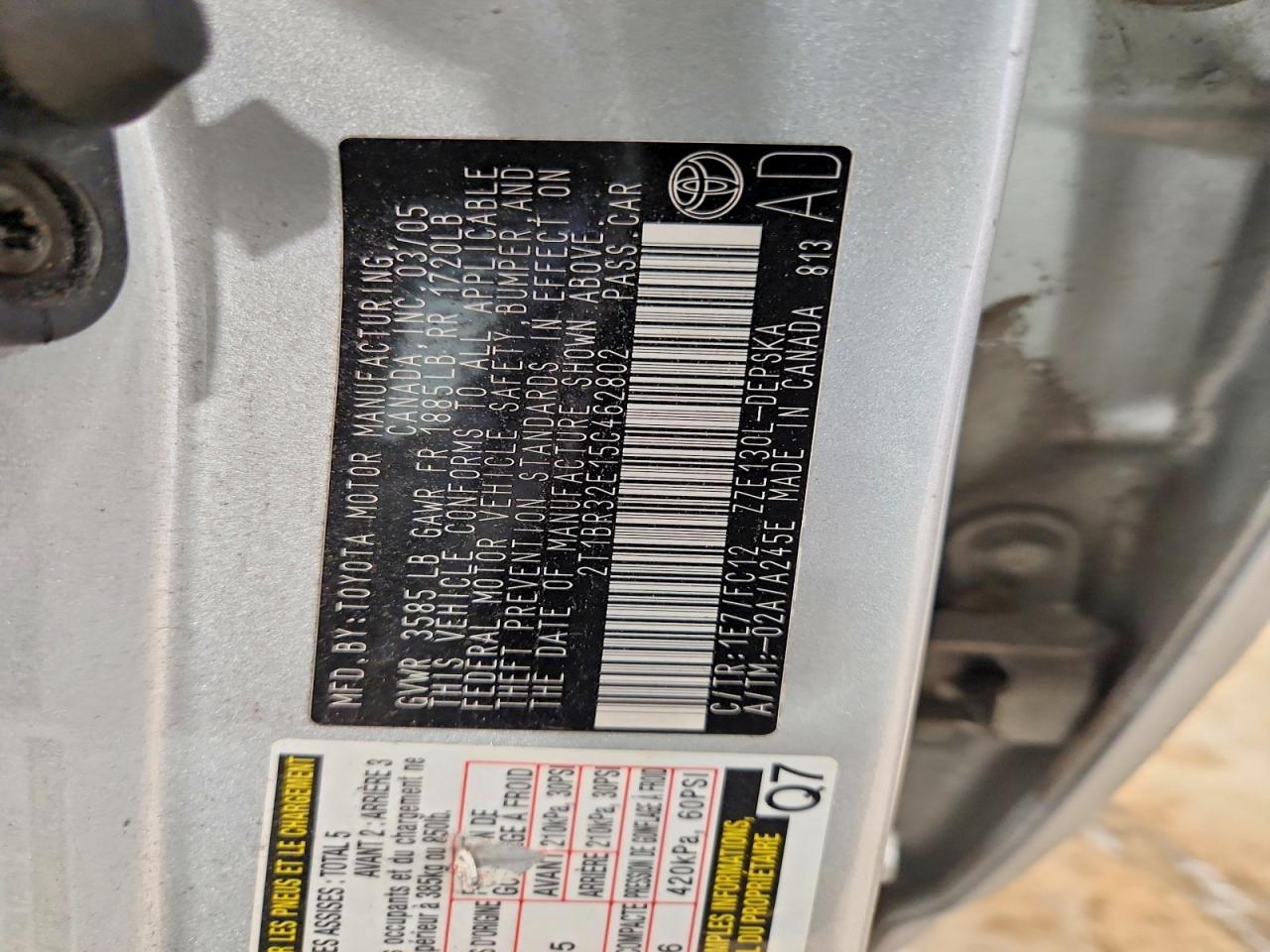 2005 Toyota Corolla S Silver vin: 2T1BR32E15C462802