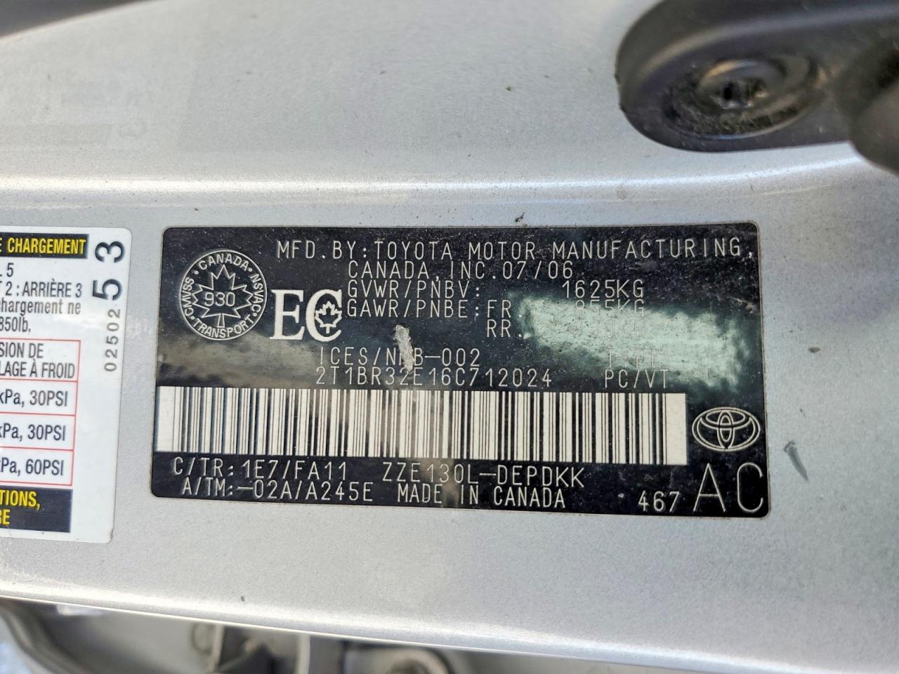 2006 Toyota Corolla Ce Silver vin: 2T1BR32E16C712024