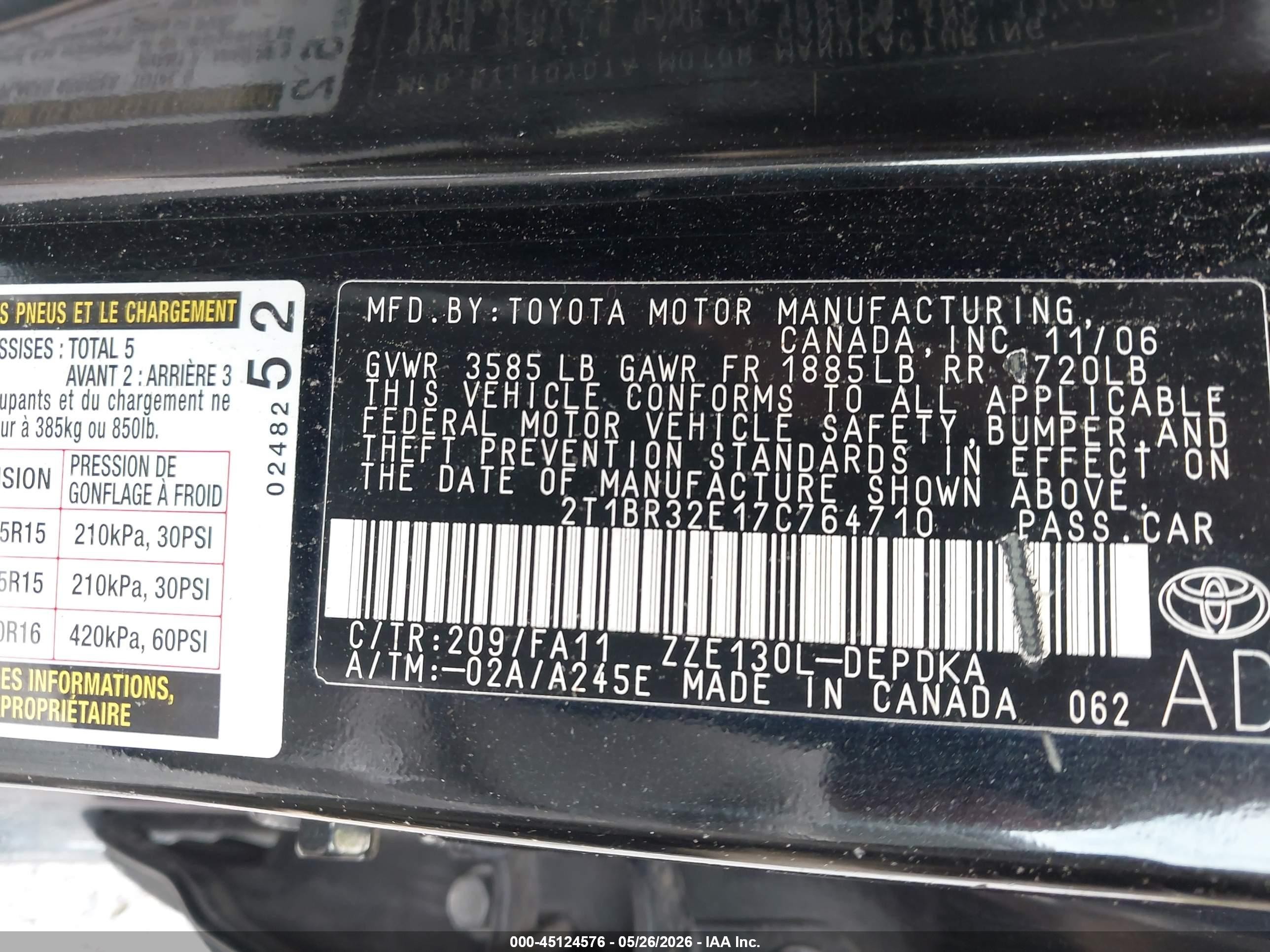 2007 Toyota Corolla Ce Черный vin: 2T1BR32E17C764710