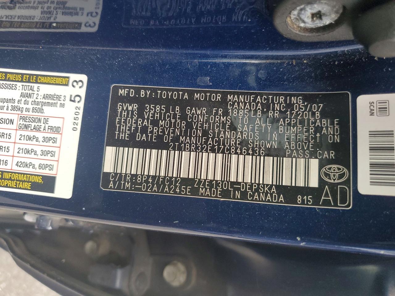 2007 Toyota Corolla S Blue vin: 2T1BR32E17C846436