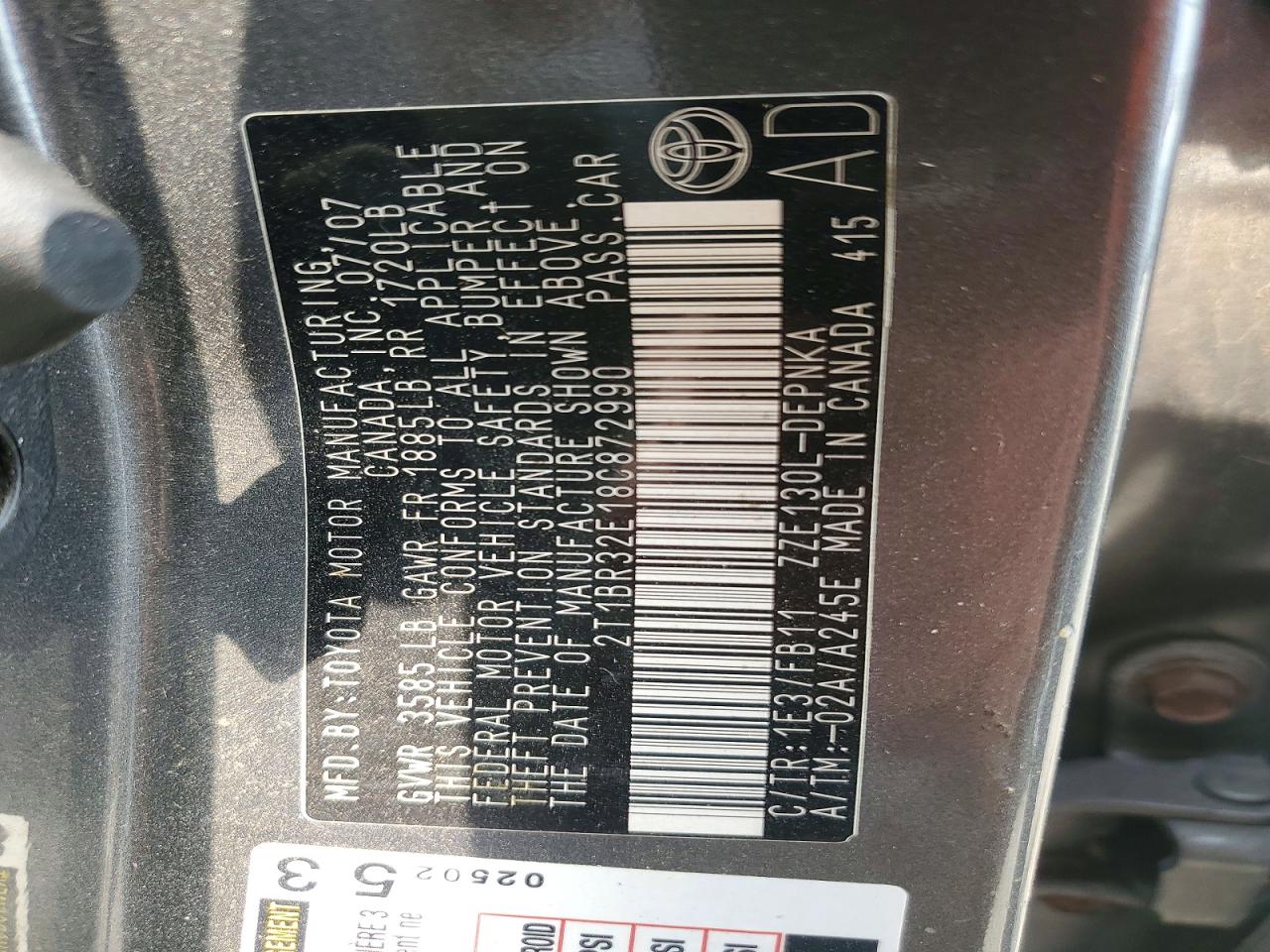 2008 Toyota Corolla Le Серебряный vin: 2T1BR32E18C872990