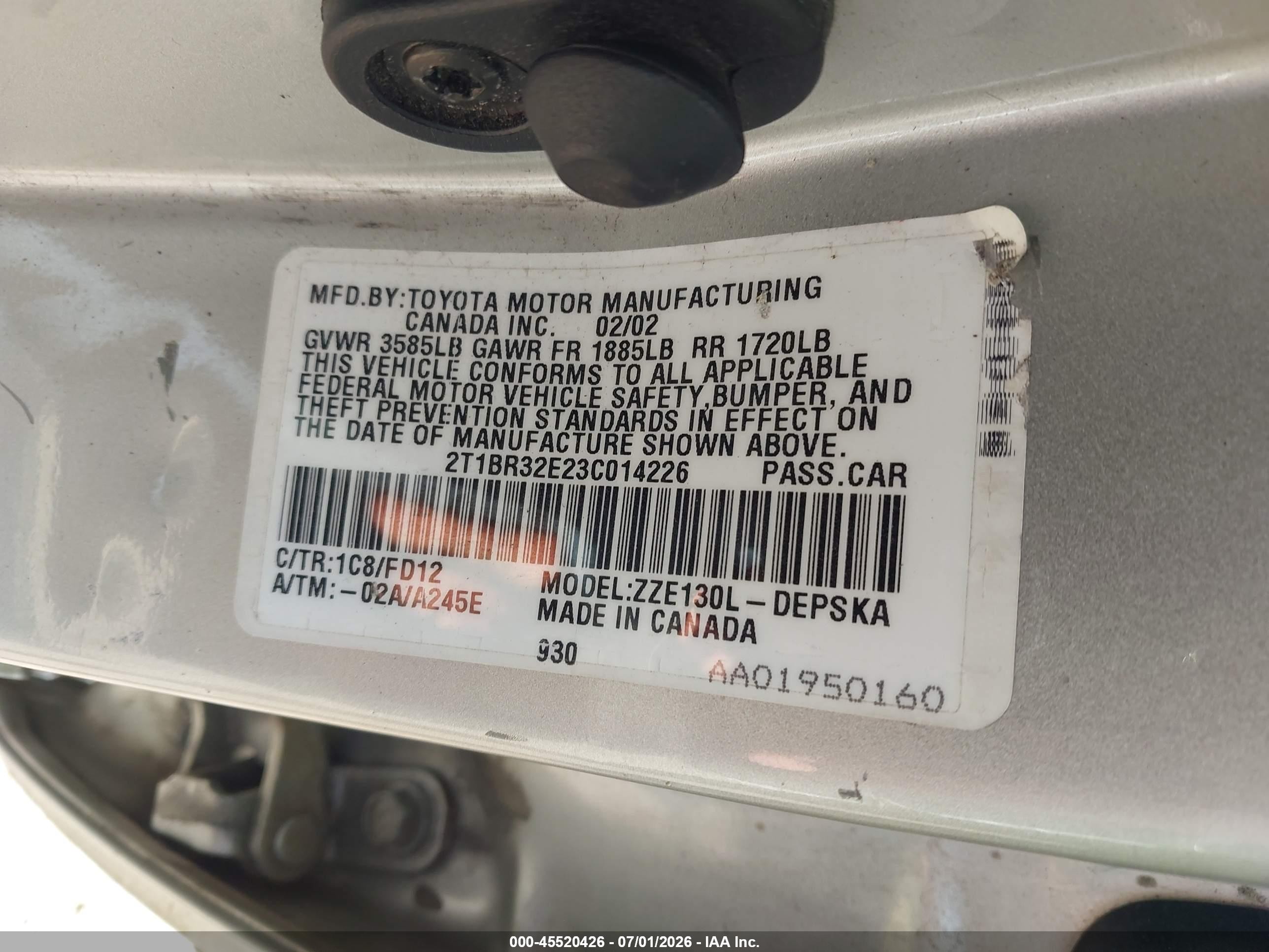 2003 Toyota Corolla S Серебряный vin: 2T1BR32E23C014226