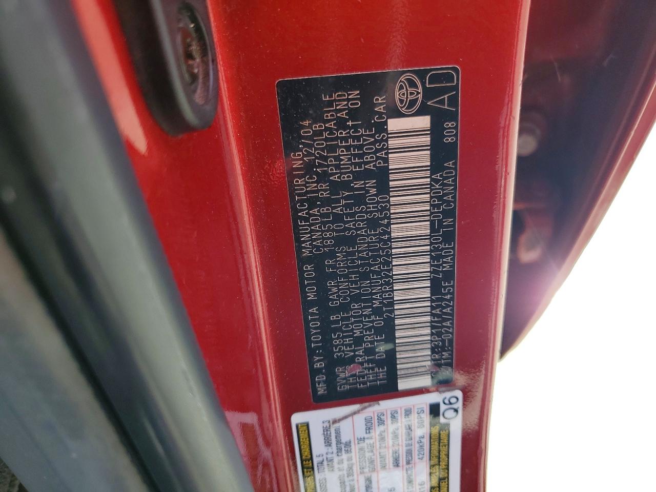 2005 Toyota Corolla Ce Red vin: 2T1BR32E25C424530