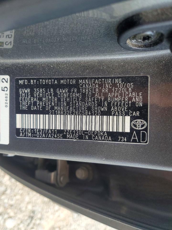 2006 Toyota Corolla Ce Gray vin: 2T1BR32E26C584120