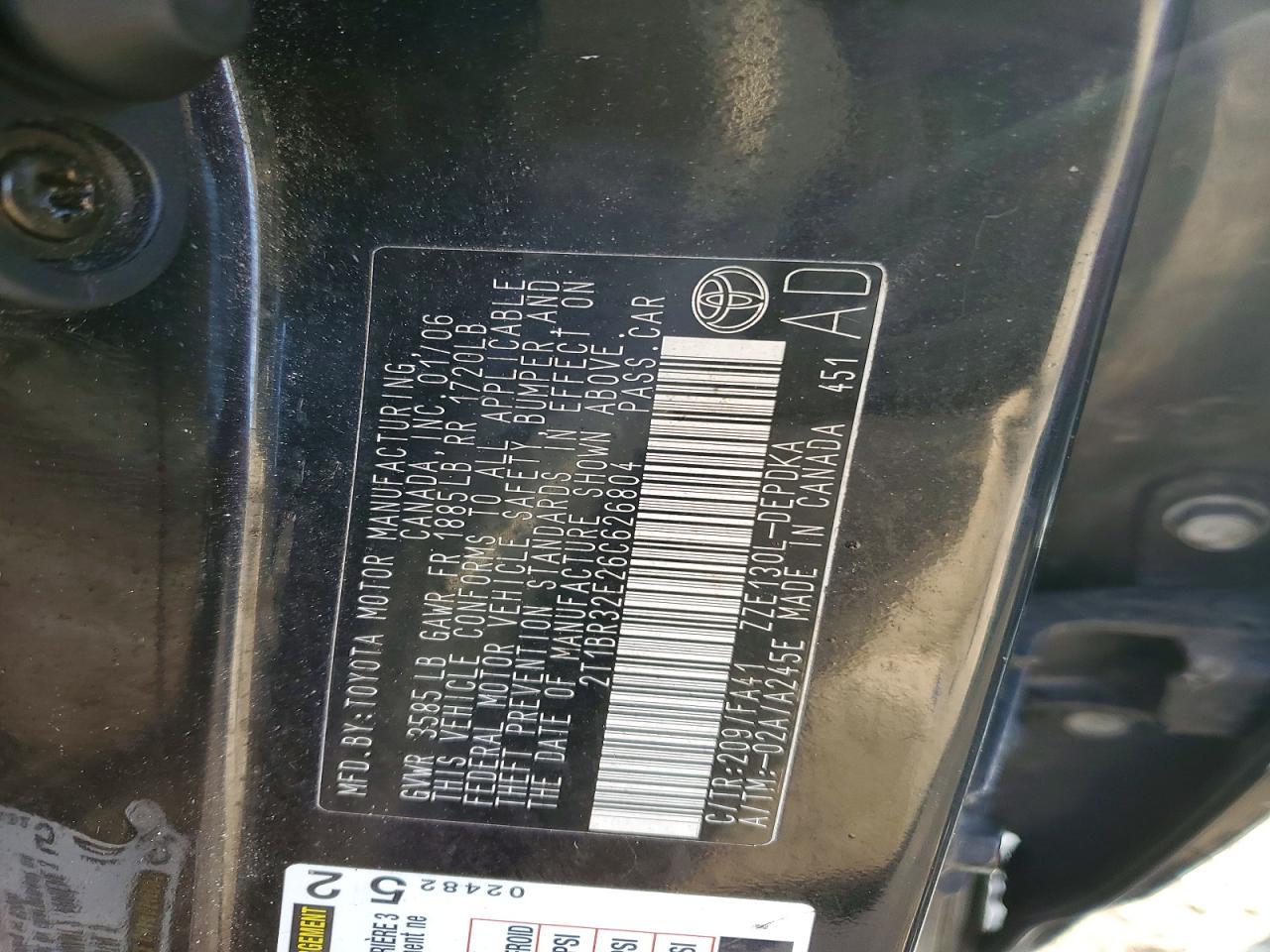 2006 Toyota Corolla Ce Черный vin: 2T1BR32E26C626804