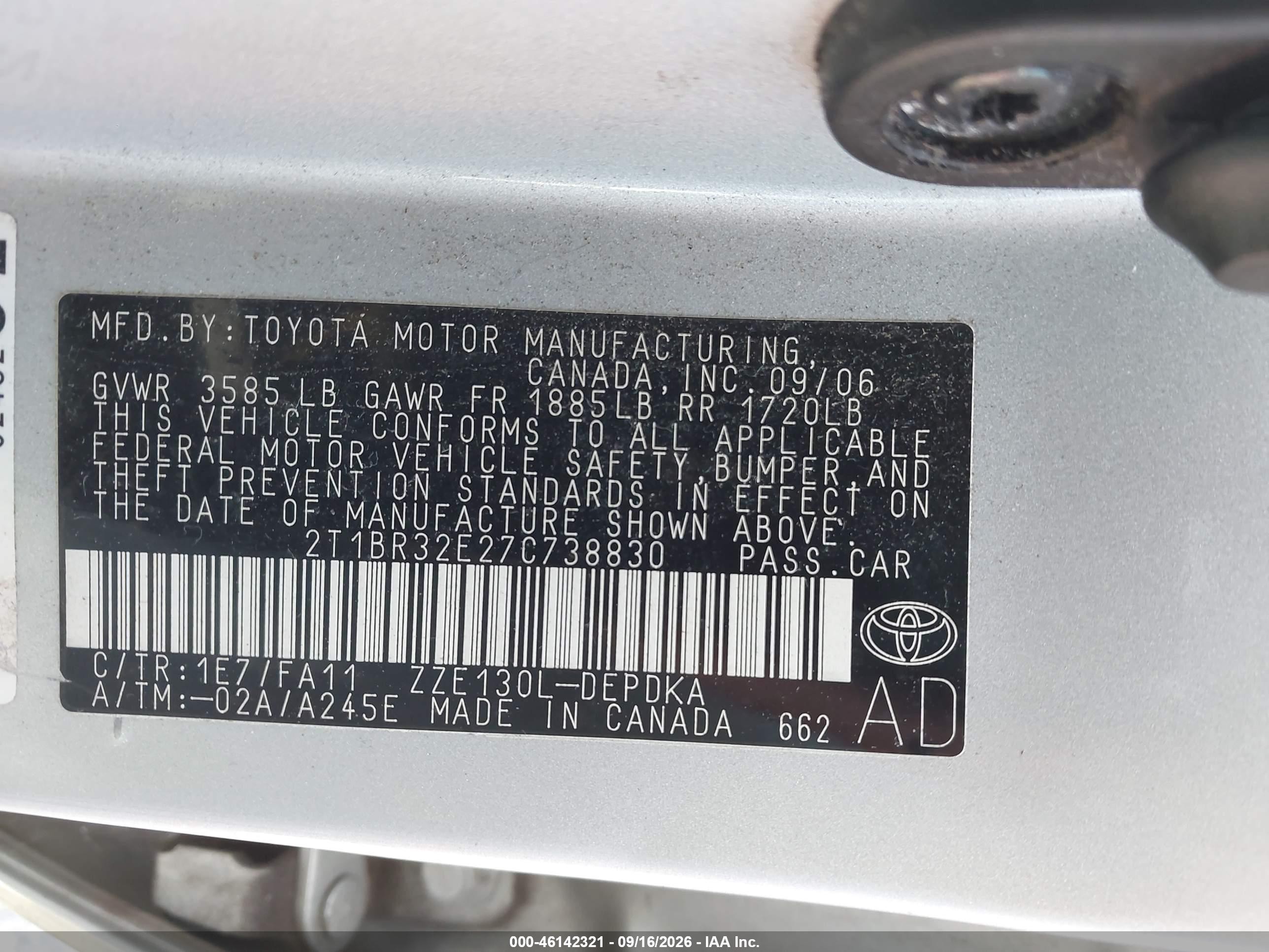 2007 Toyota Corolla Ce Silver vin: 2T1BR32E27C738830
