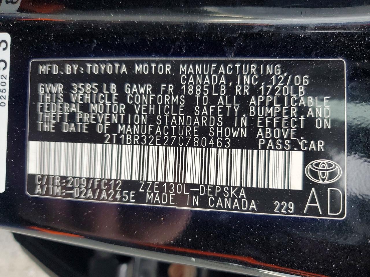 2007 Toyota Corolla S Black vin: 2T1BR32E27C780463