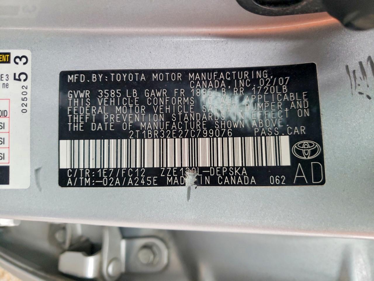 2007 Toyota Corolla S Silver vin: 2T1BR32E27C799076