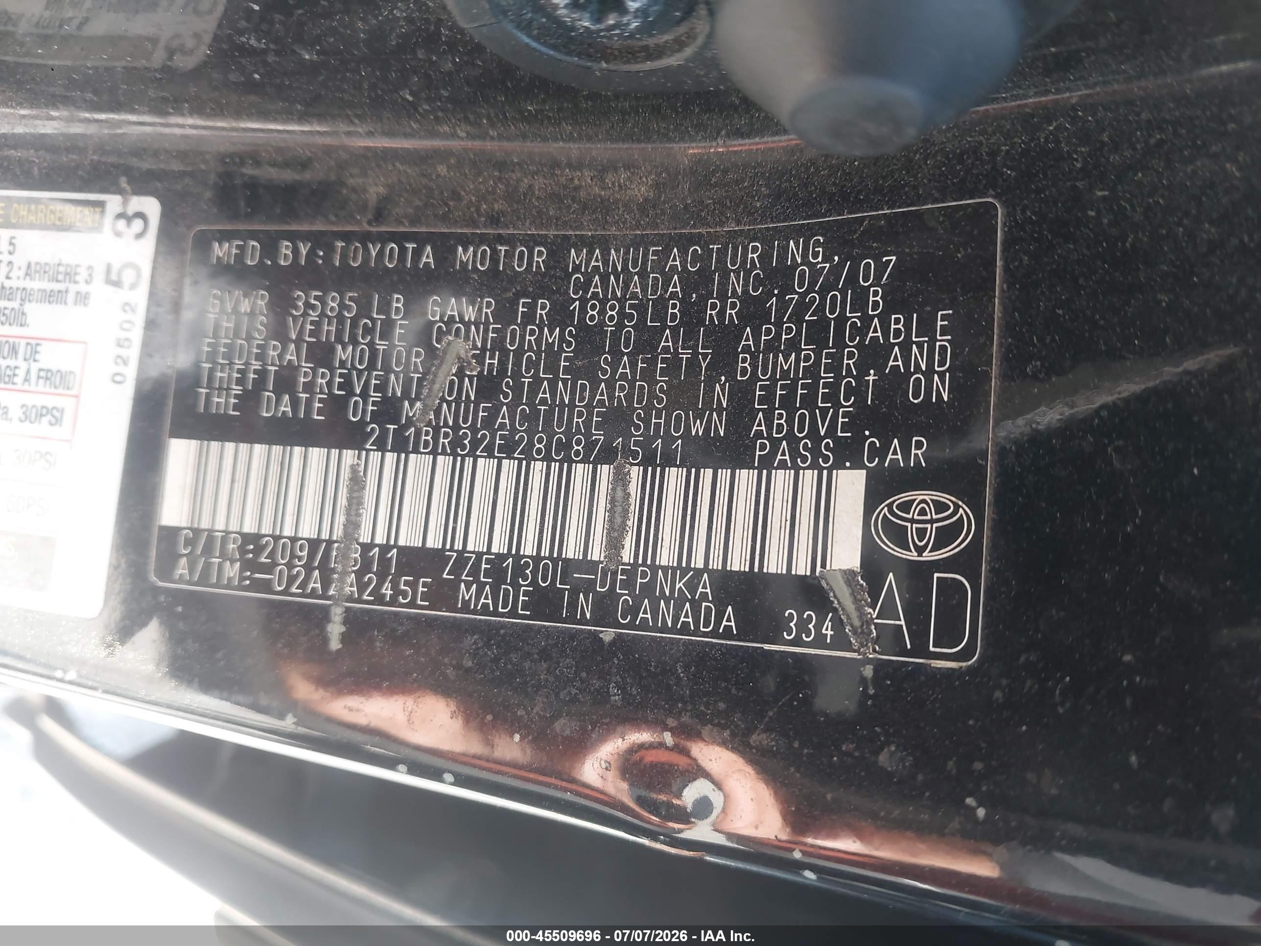 2008 Toyota Corolla Le Черный vin: 2T1BR32E28C871511