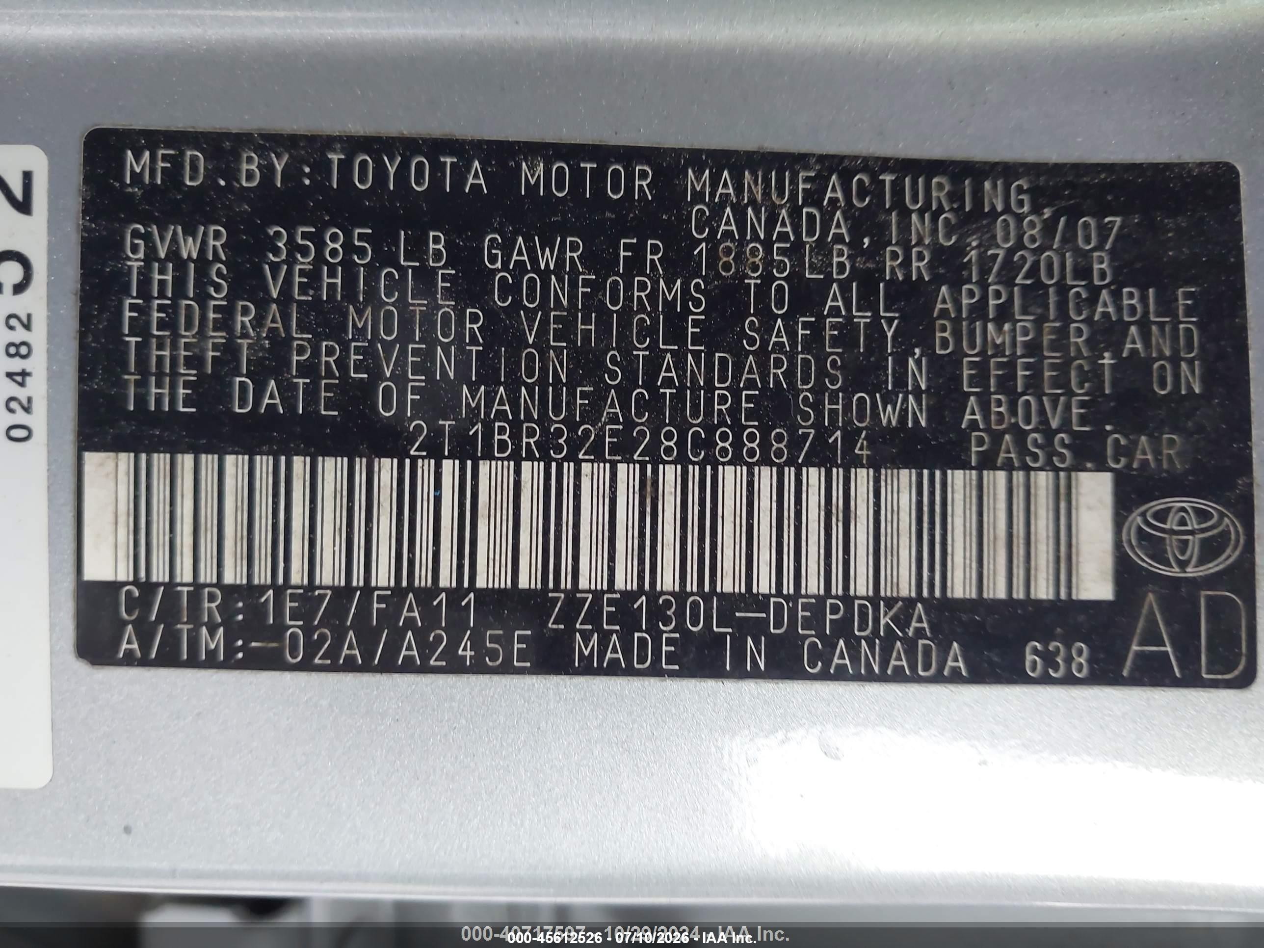 2008 Toyota Corolla Ce Silver vin: 2T1BR32E28C888714