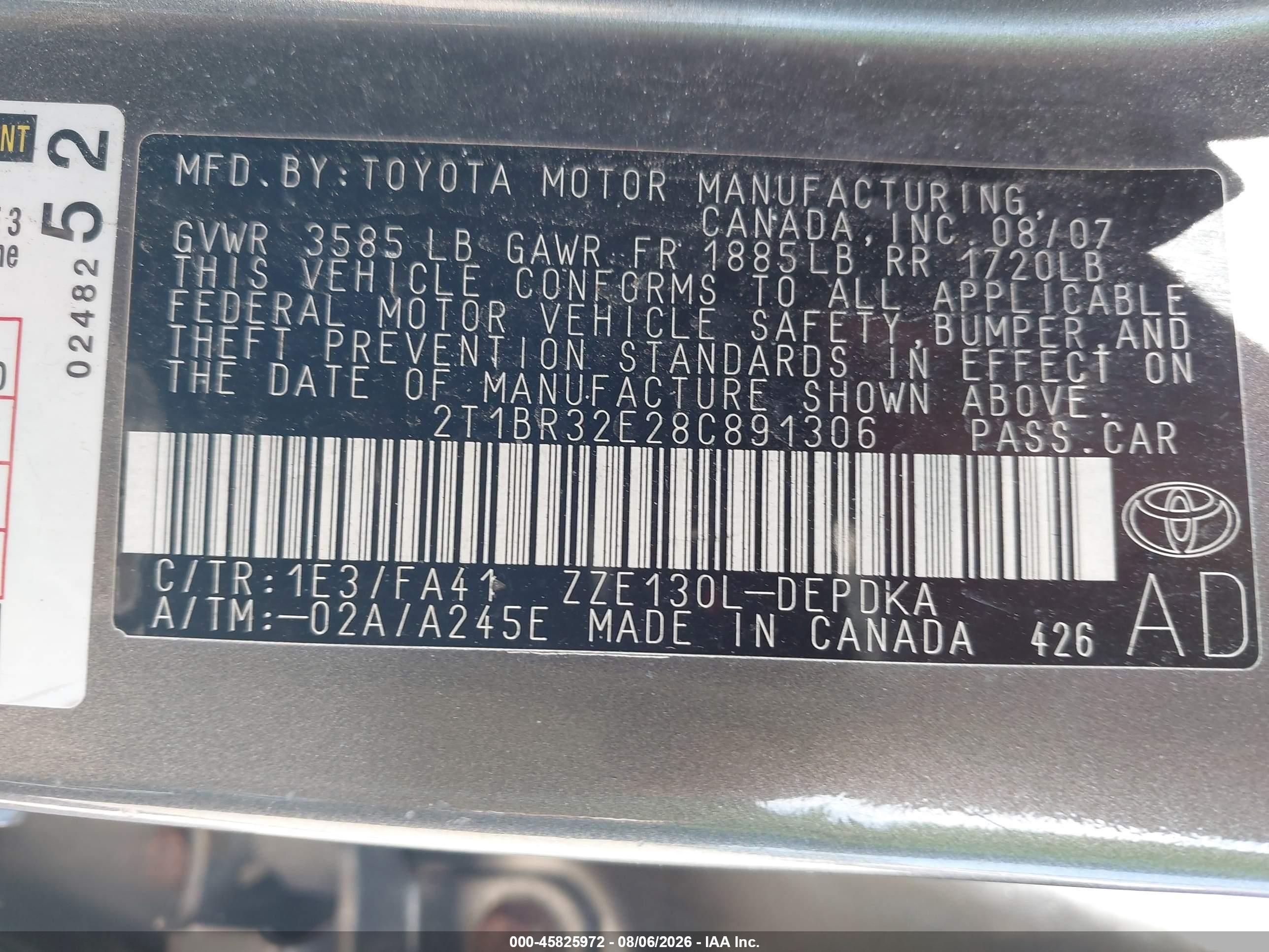 2008 Toyota Corolla Ce Серый vin: 2T1BR32E28C891306