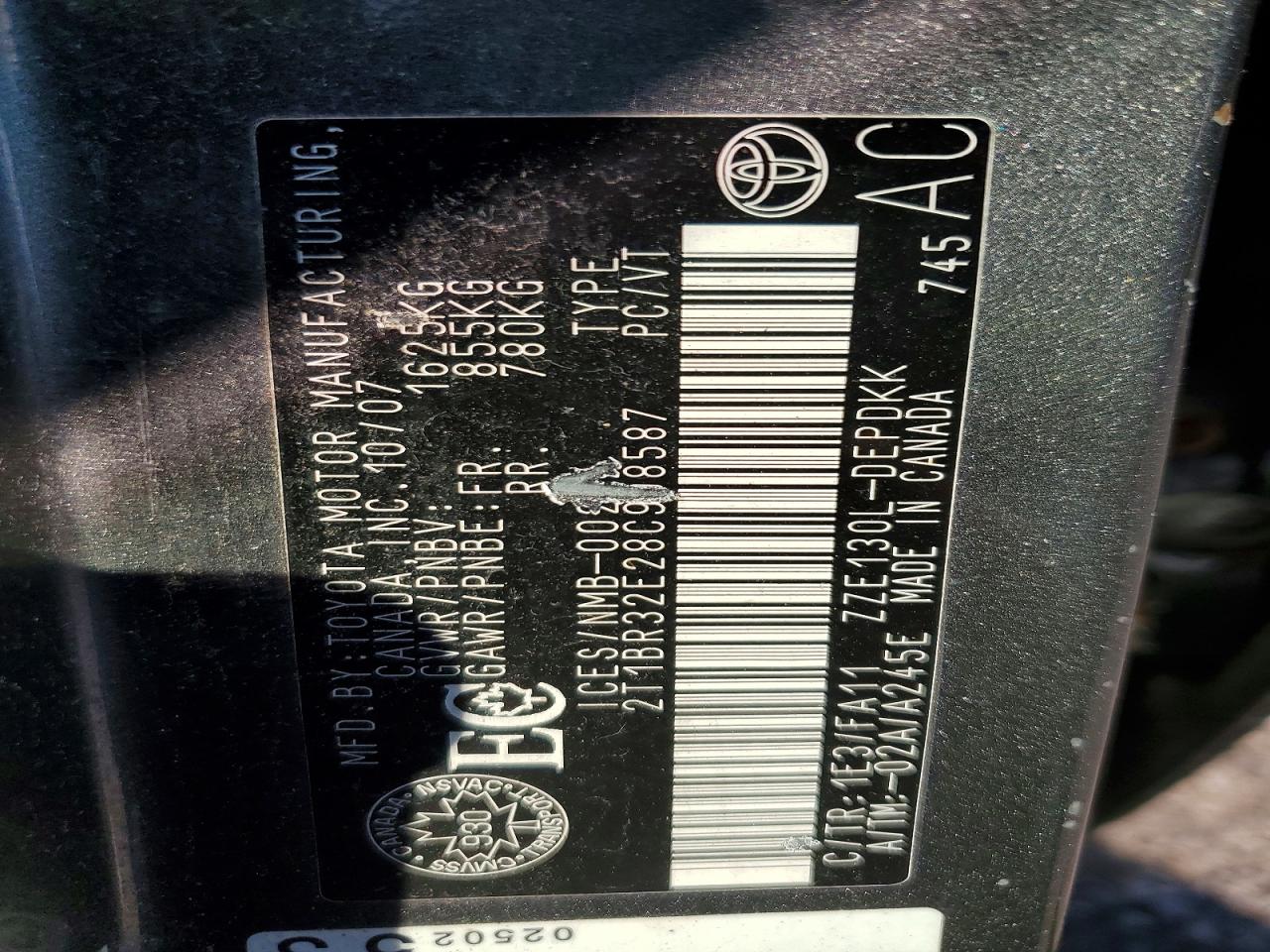 2008 Toyota Corolla Ce Gray vin: 2T1BR32E28C908587