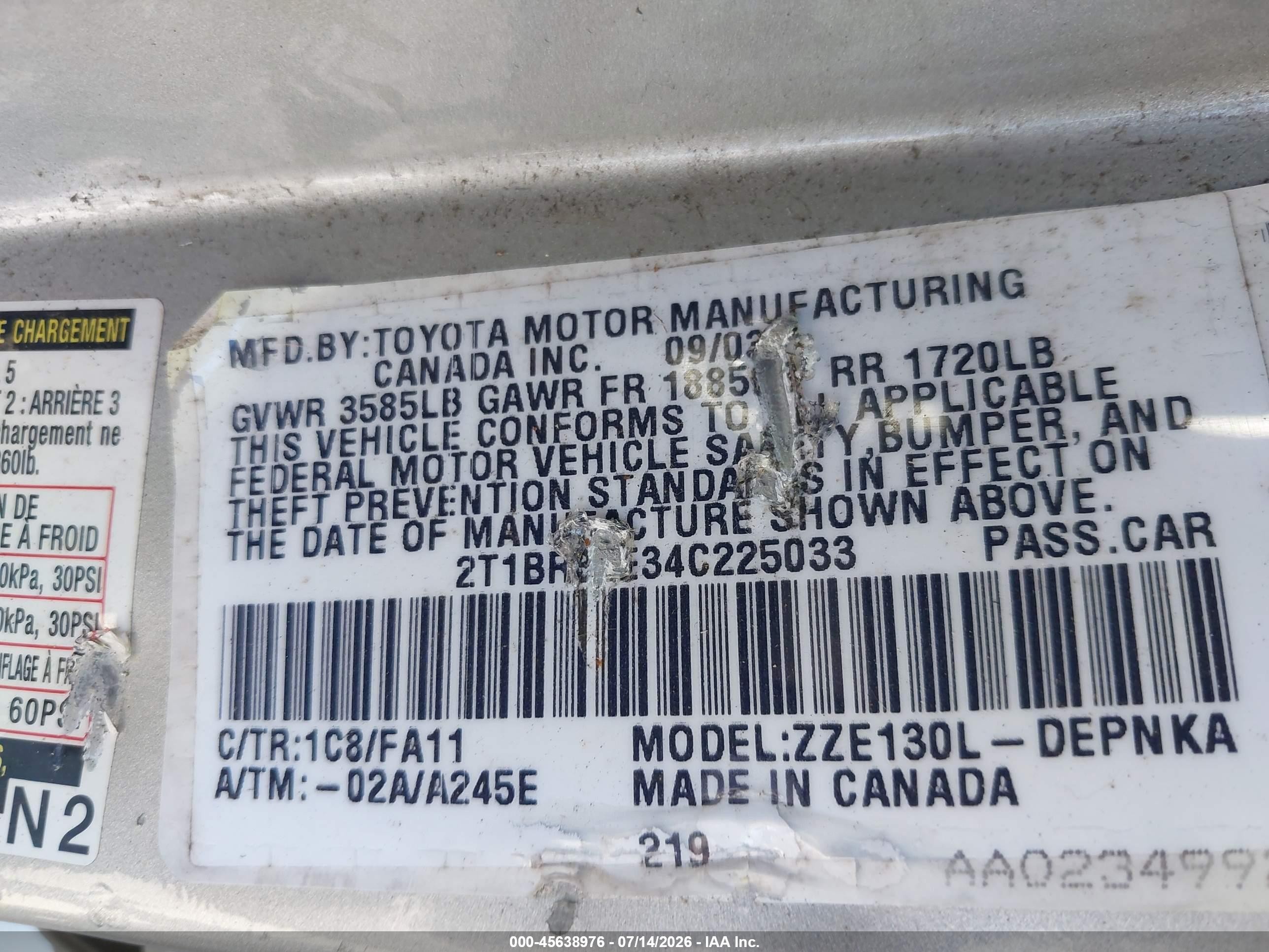 2004 Toyota Corolla Le Silver vin: 2T1BR32E34C225033