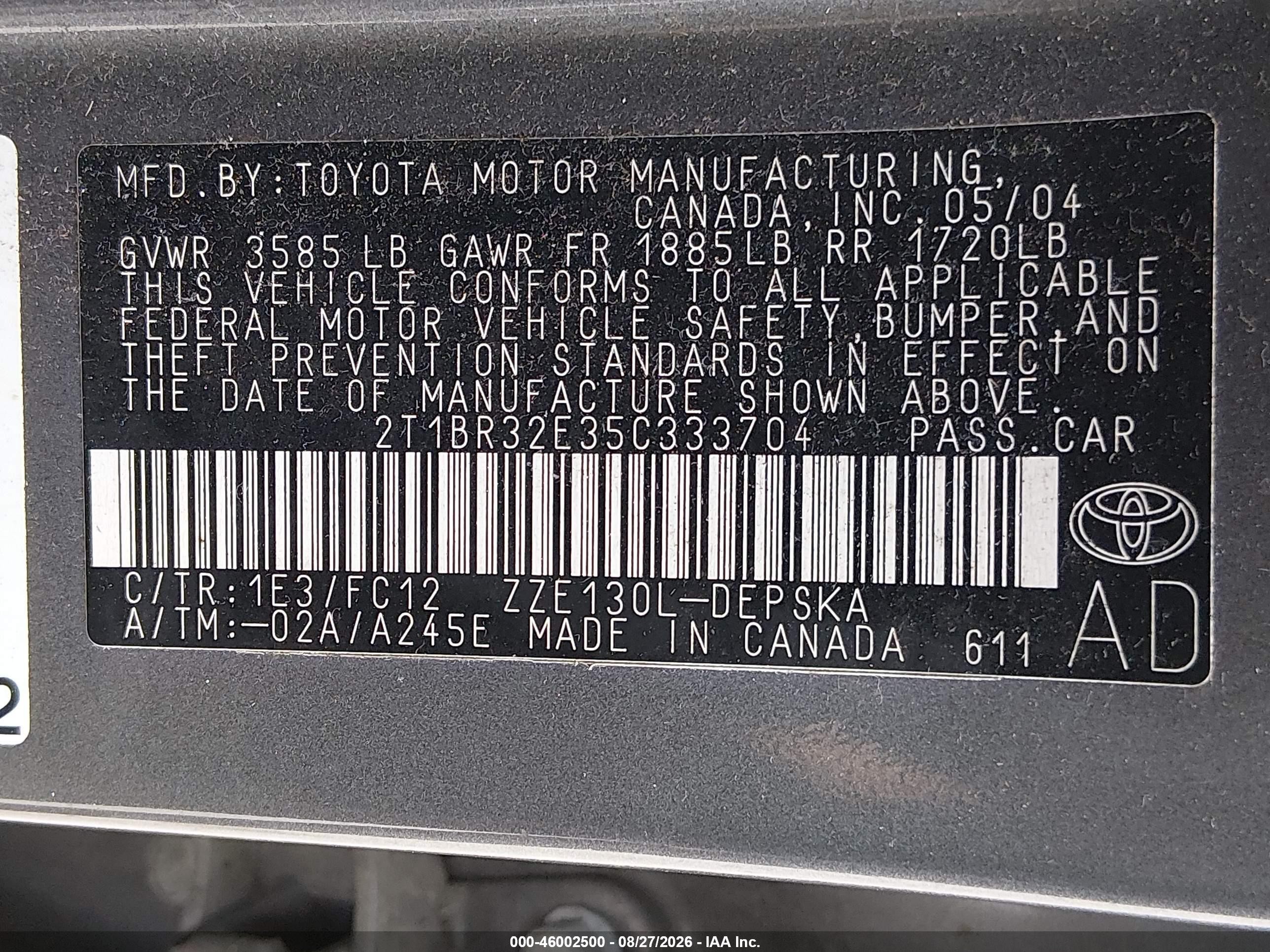 2005 Toyota Corolla S Gray vin: 2T1BR32E35C333704