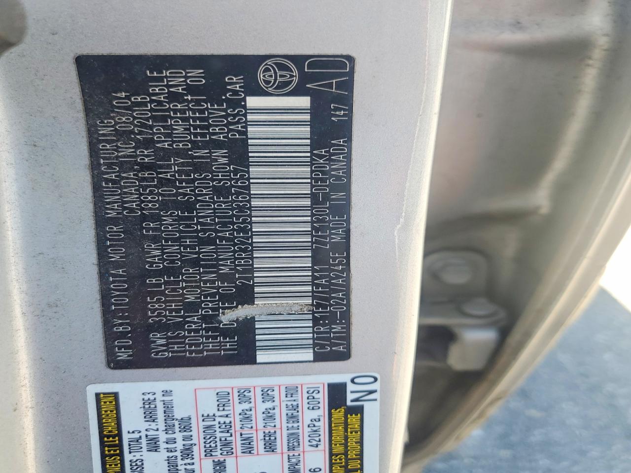 2005 Toyota Corolla Ce Silver vin: 2T1BR32E35C367657