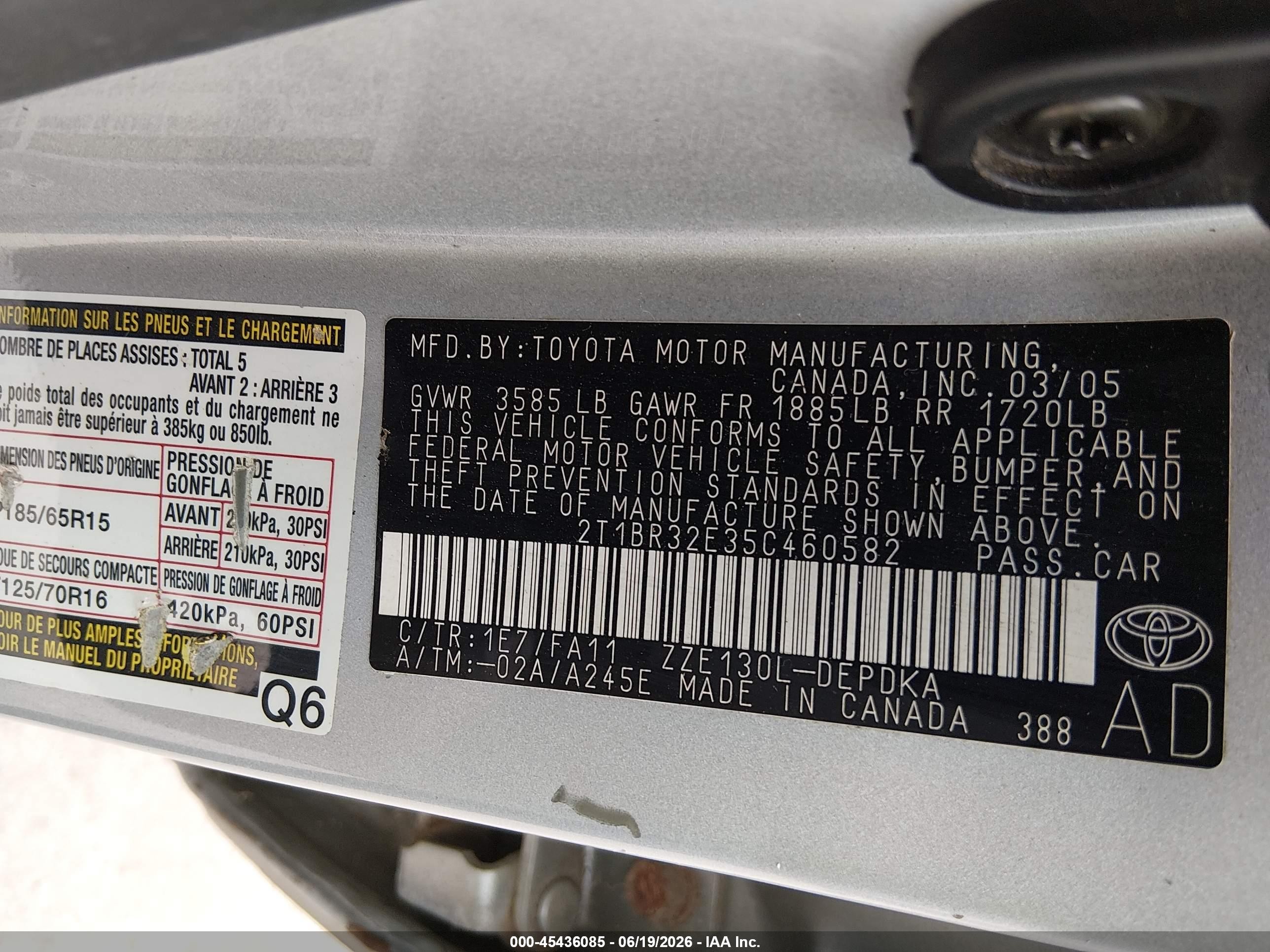 2005 Toyota Corolla Ce Серебряный vin: 2T1BR32E35C460582
