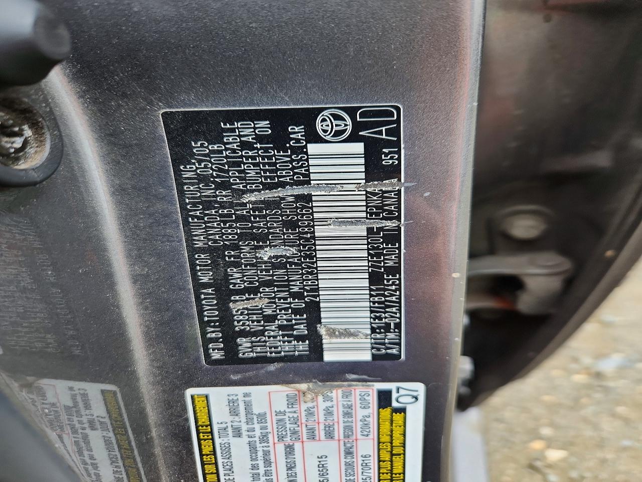 2005 Toyota Corolla Le Gray vin: 2T1BR32E35C489662