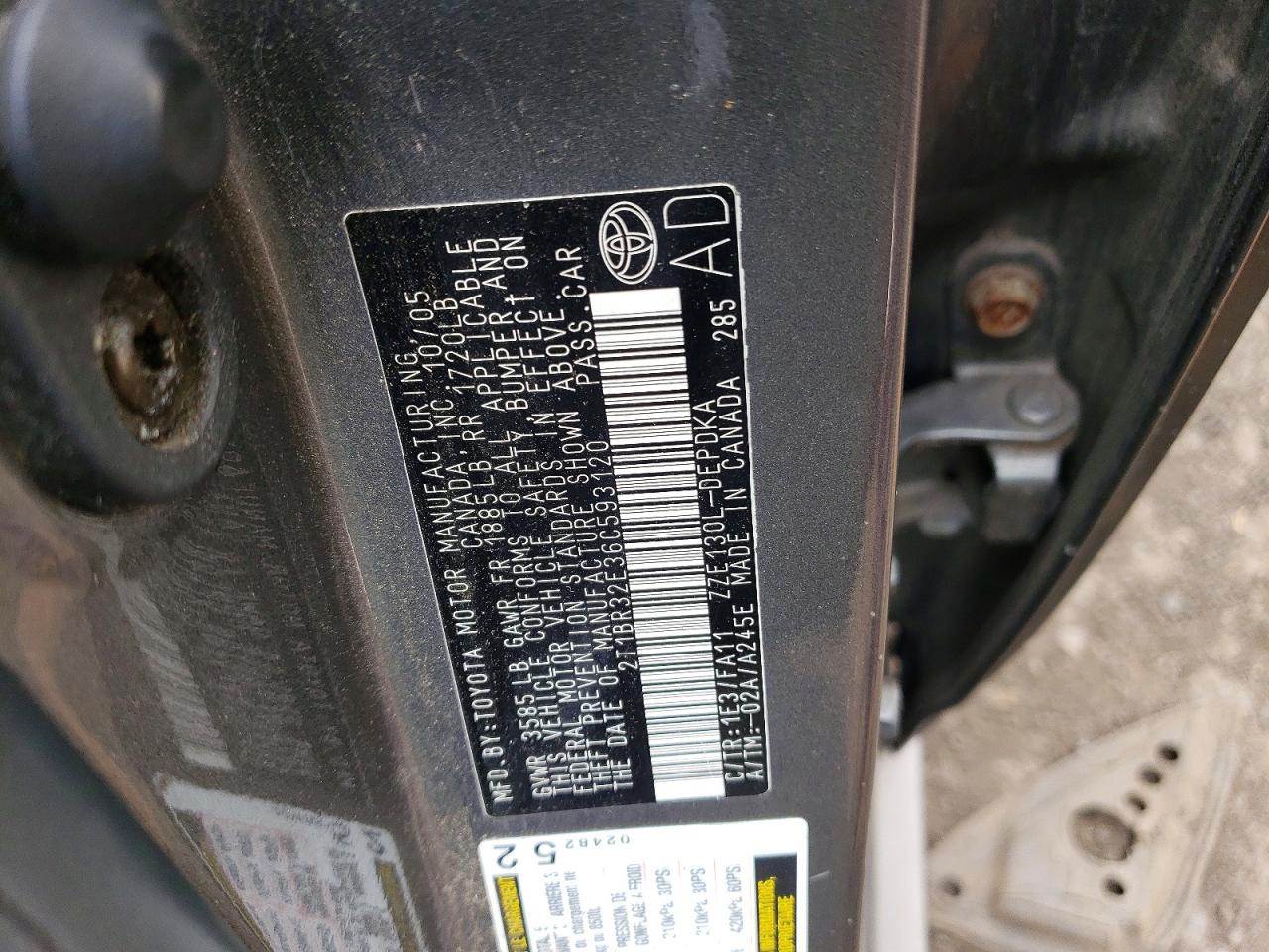 2006 Toyota Corolla Ce Серый vin: 2T1BR32E36C593120