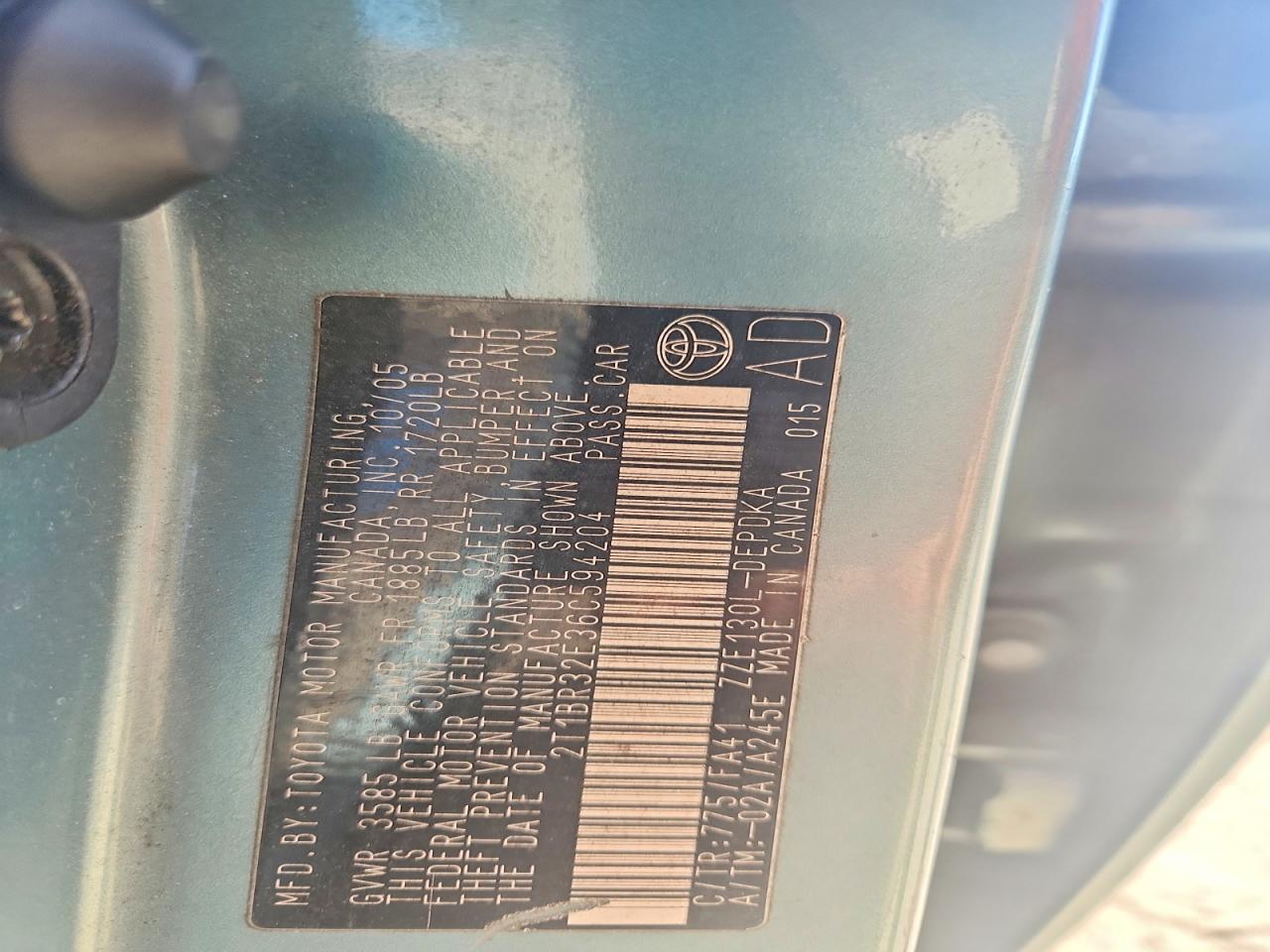 2006 Toyota Corolla Ce Blue vin: 2T1BR32E36C594204
